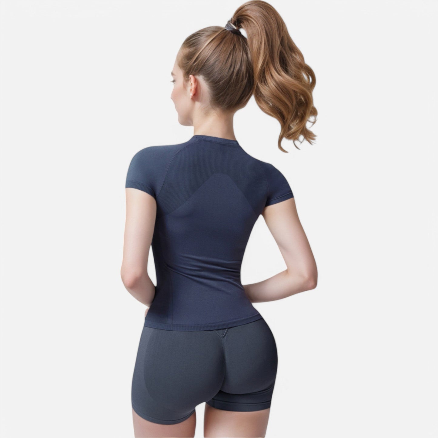 Active Women's Short Sleeve Seamless Fitted Tee with Crew Neck and Stretch Fabric
