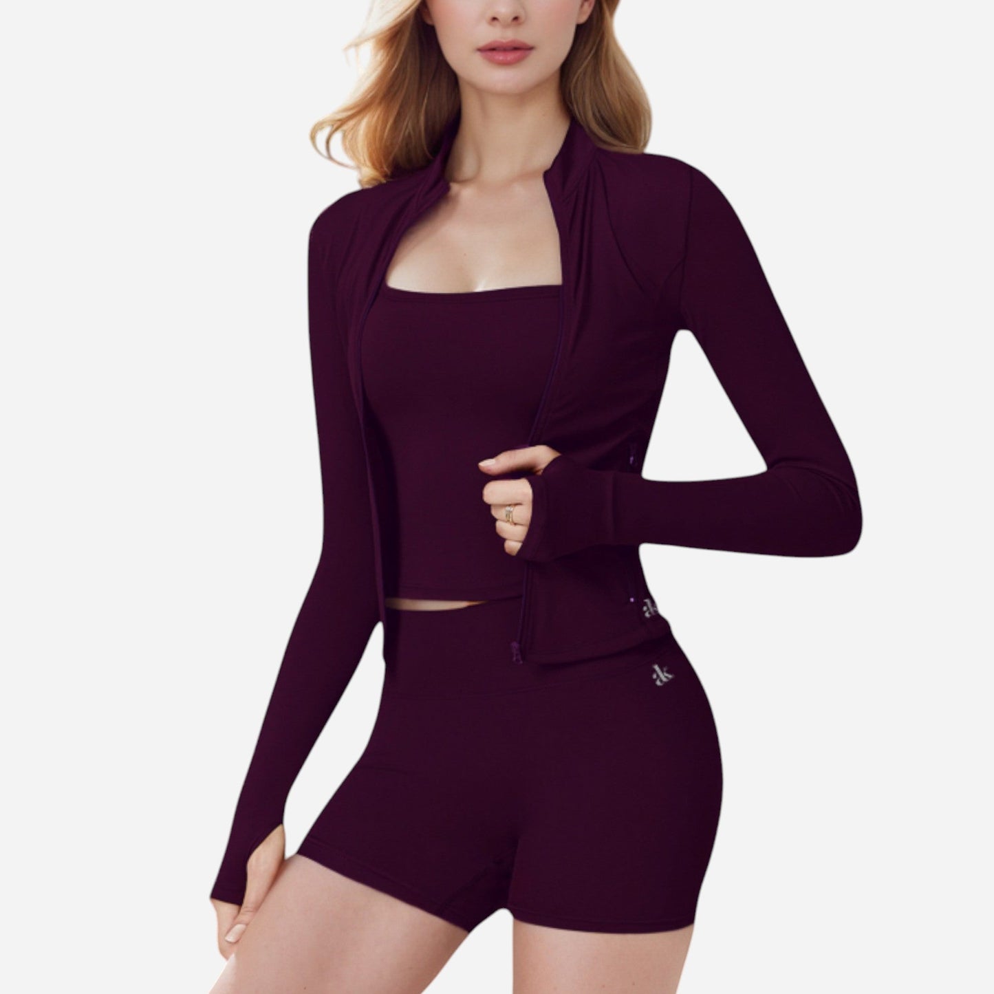 Active Women's Long Sleeve Fitted Zip-Up Jacket with High Collar and Thumbhole Cuffs