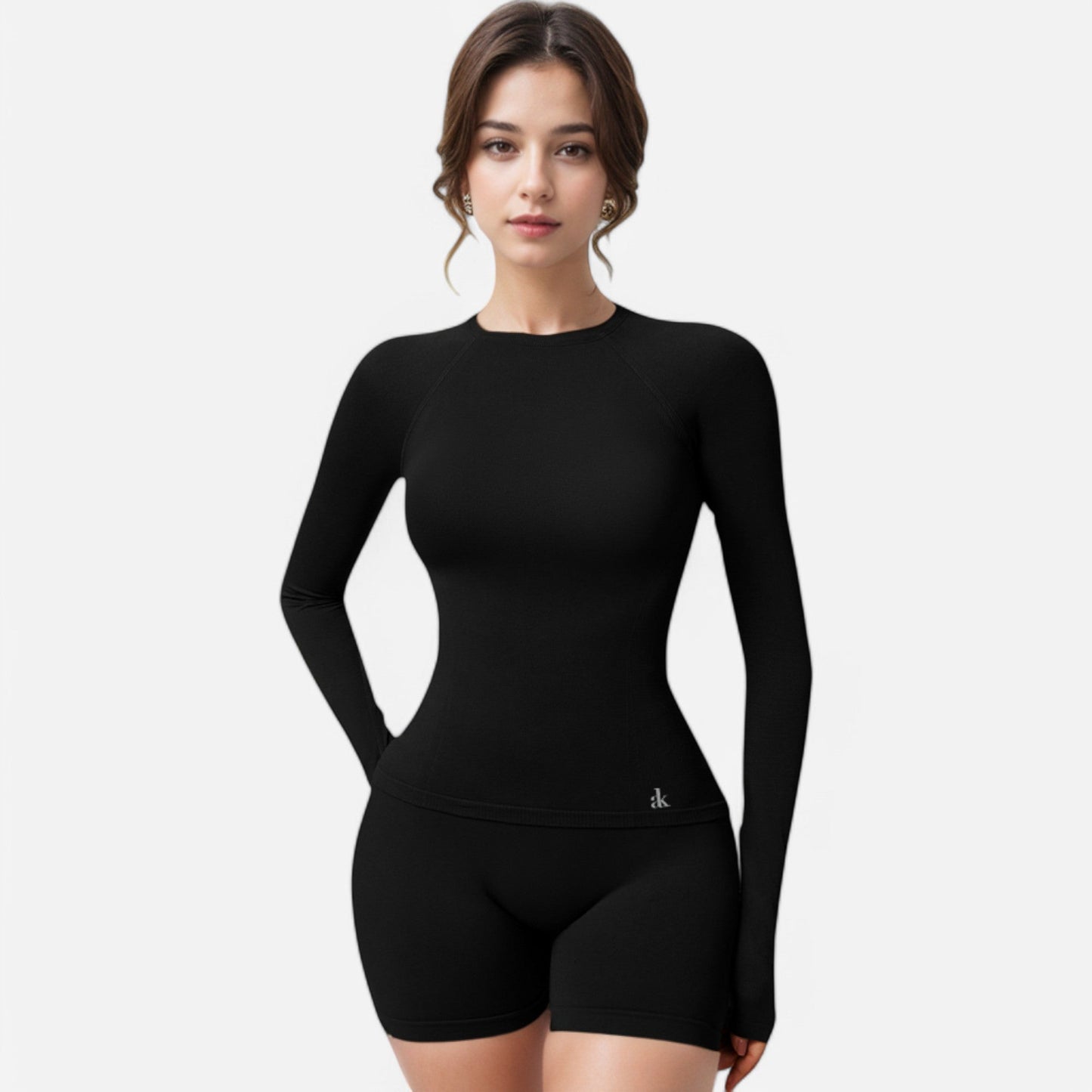 Active Women's Long Sleeve Fitted Crew Neck Top with Thumbhole Cuffs and Seam Detailing