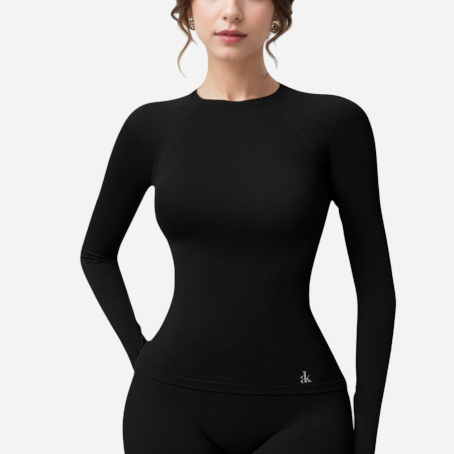 Active Women's Long Sleeve Fitted Crew Neck Top with Thumbhole Cuffs and Seam Detailing