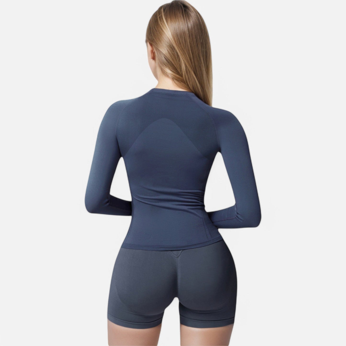 Active Women's Long Sleeve Fitted Crew Neck Top with Thumbhole Cuffs and Seam Detailing