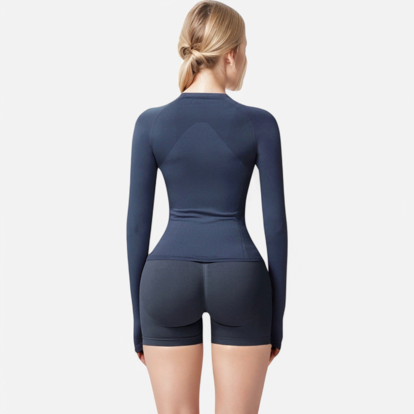Active Women's Long Sleeve Fitted Crew Neck Top with Thumbhole Cuffs and Seam Detailing