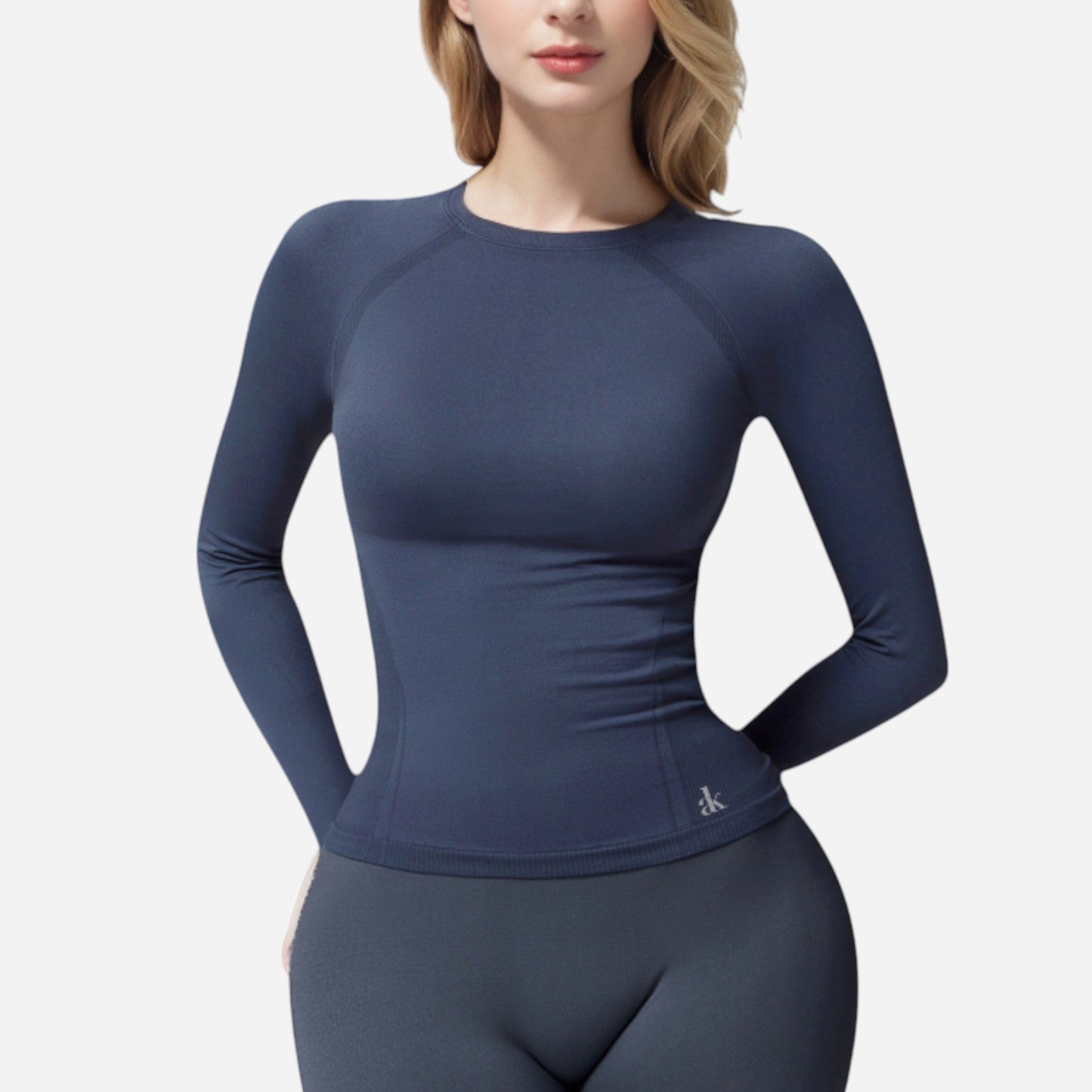 Active Women's Long Sleeve Fitted Crew Neck Top with Thumbhole Cuffs and Seam Detailing