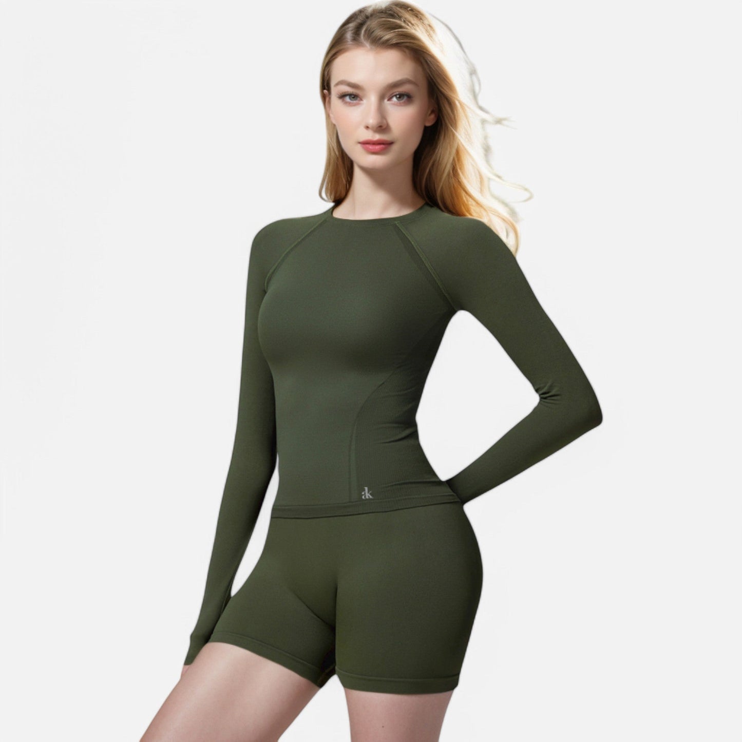 Active Women's Long Sleeve Fitted Crew Neck Top with Thumbhole Cuffs and Seam Detailing