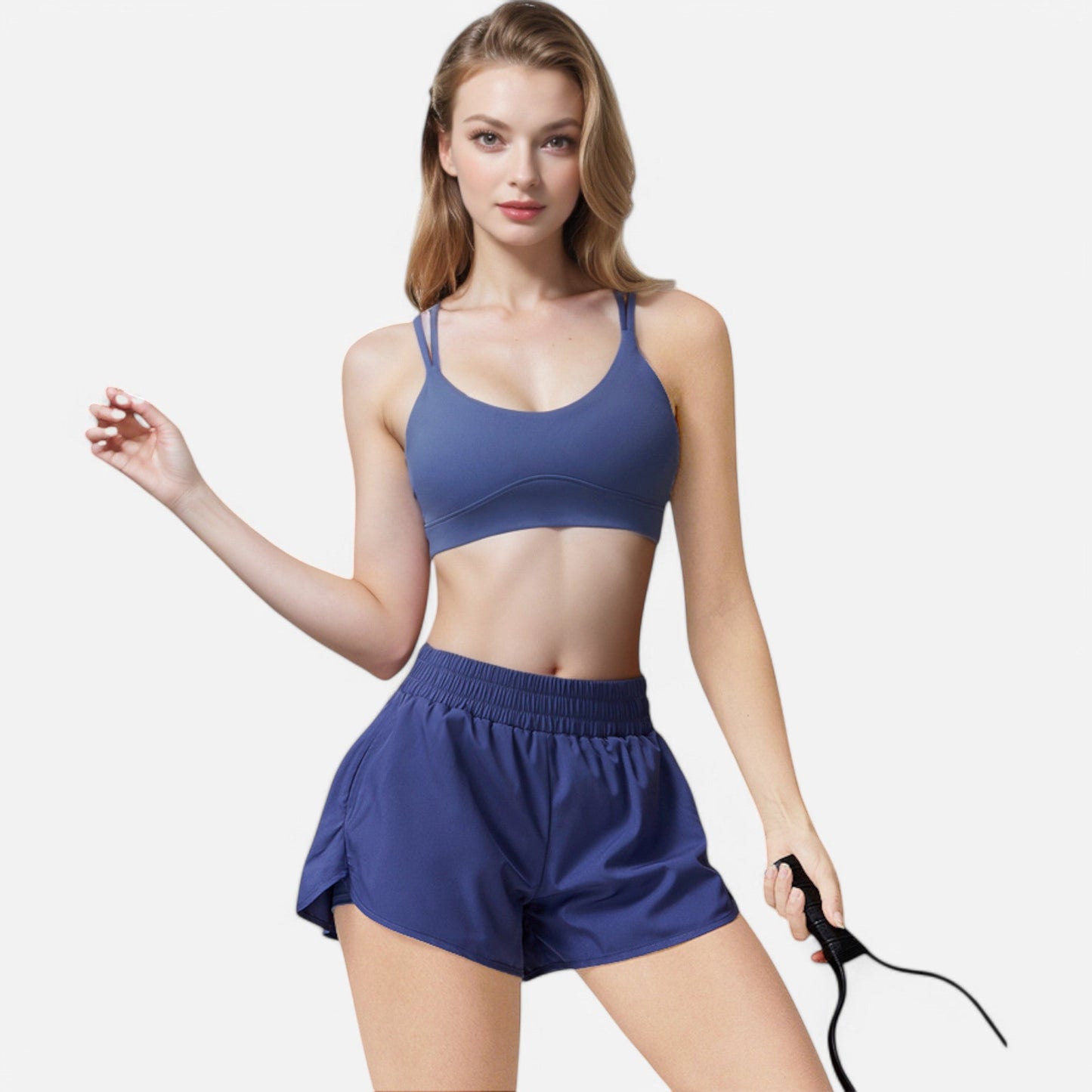 Active Women's High Waist Double Layered Running Shorts with Elastic Waistband and Curved Hem