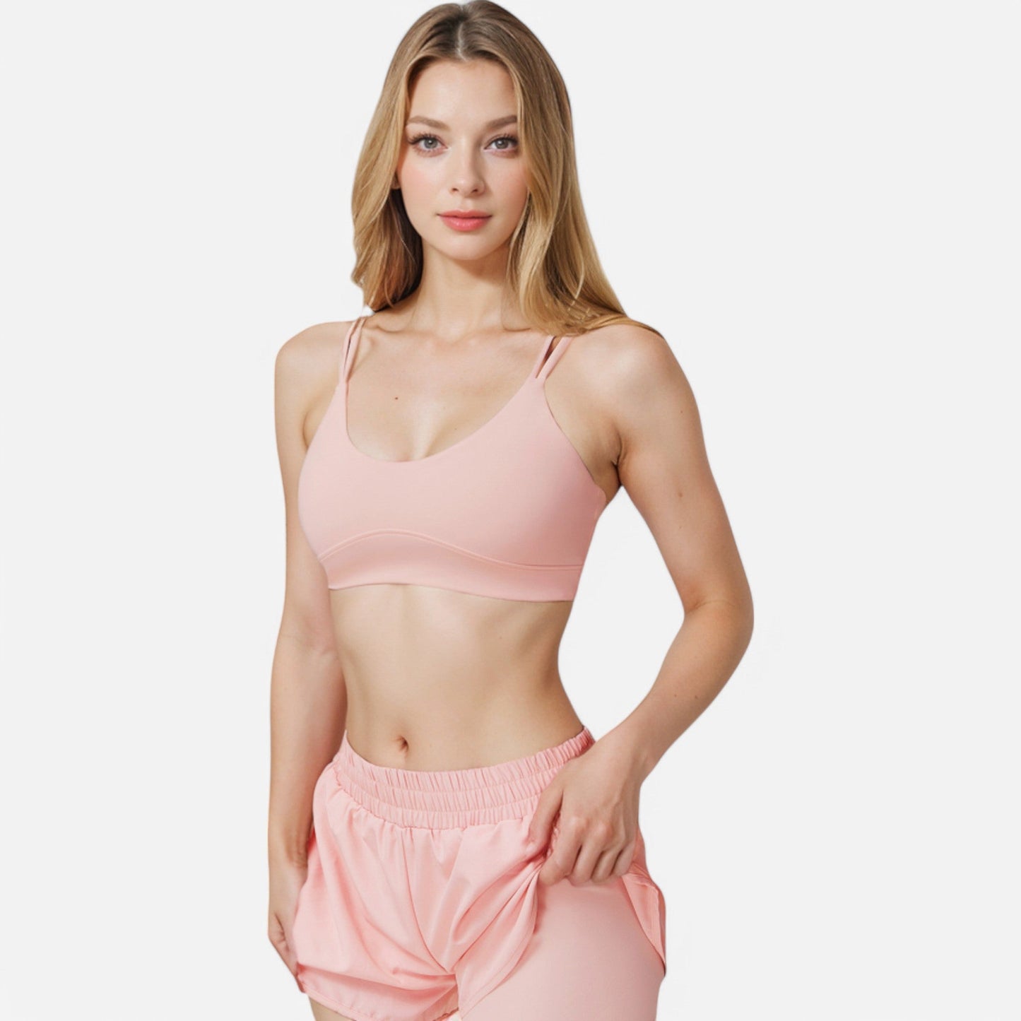 Active Women's High Waist Double Layered Running Shorts with Elastic Waistband and Curved Hem