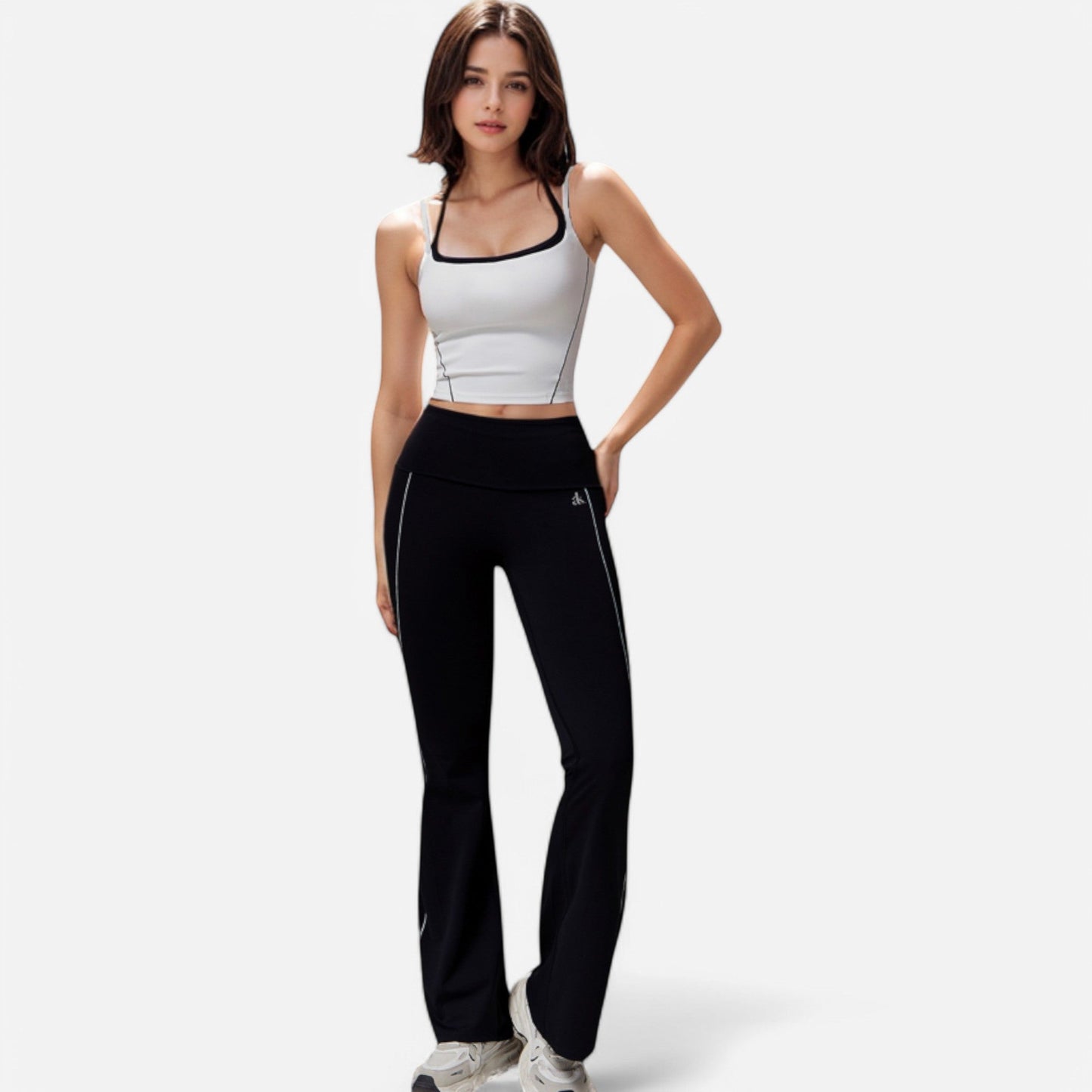 Active Women's High Waist Flared Leggings with Contrast Seam Detail and Stretch Fabric