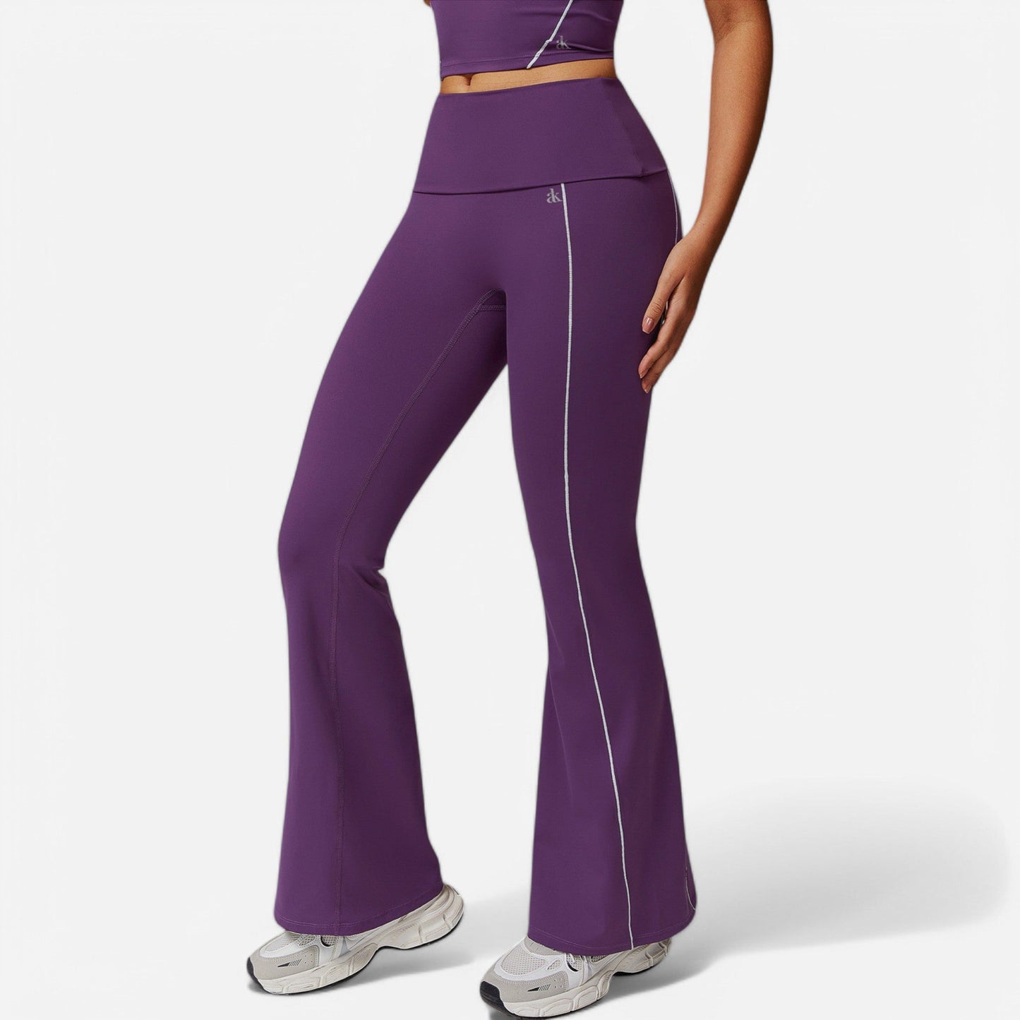 Active Women's High Waist Flared Leggings with Contrast Seam Detail and Stretch Fabric