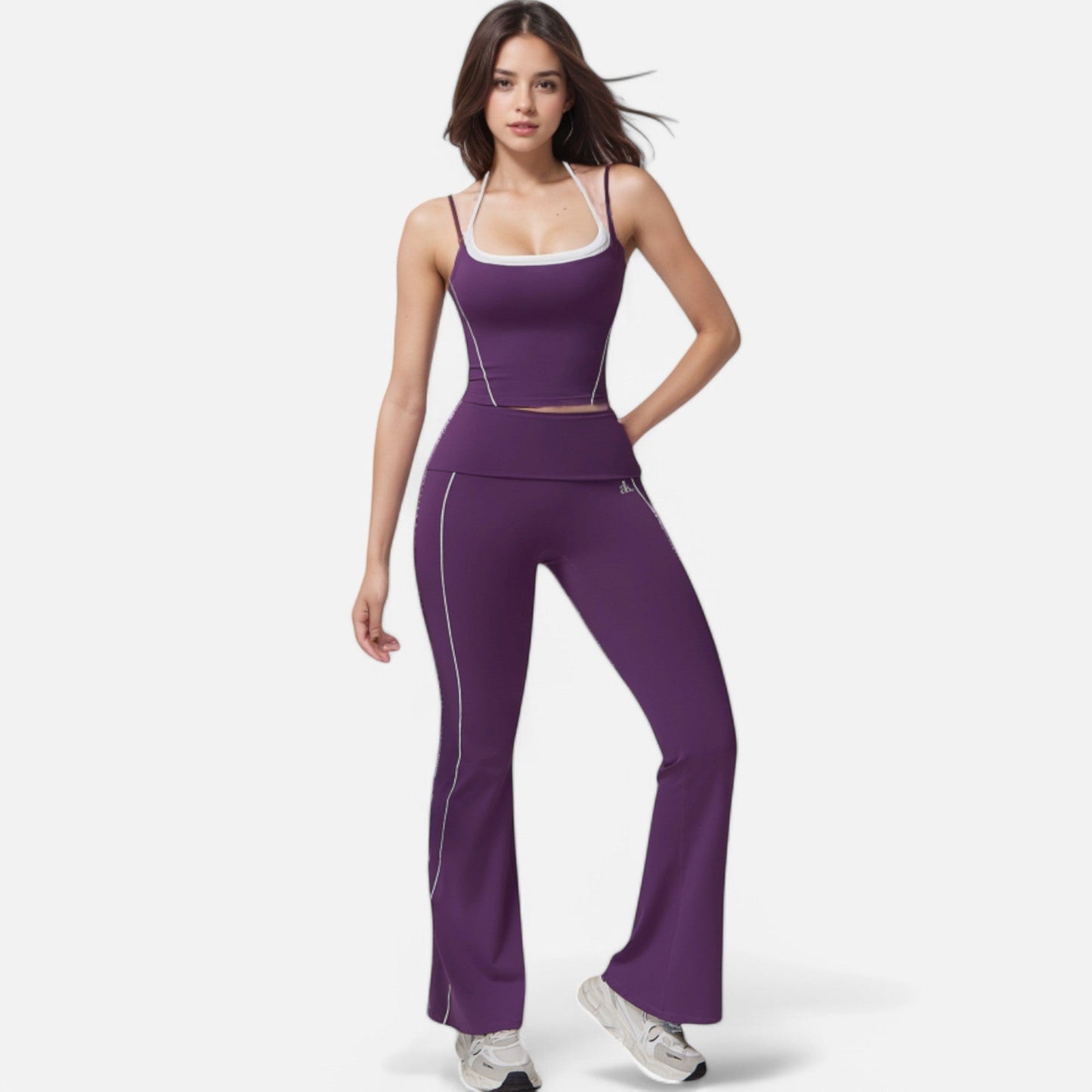 Active Women's High Waist Flared Leggings with Contrast Seam Detail and Stretch Fabric