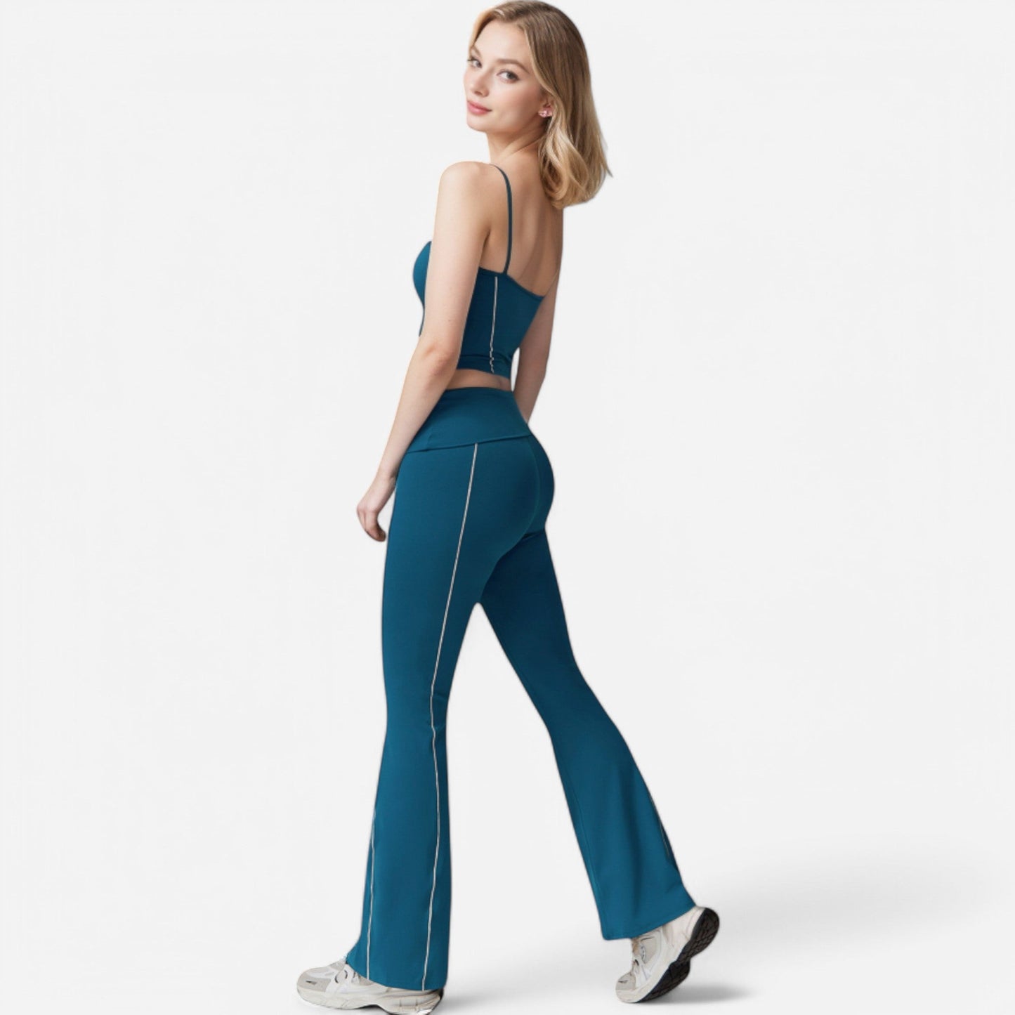 Active Women's High Waist Flared Leggings with Contrast Seam Detail and Stretch Fabric