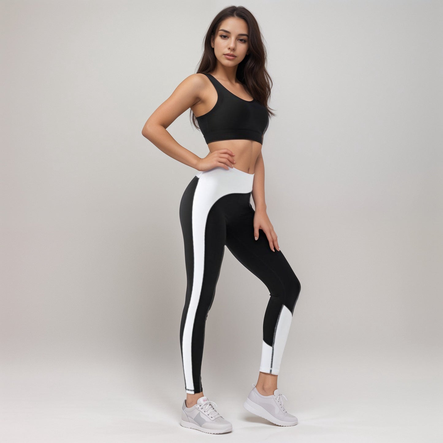 Active Women's High Waist Color Block Leggings with Contrast Panel Design