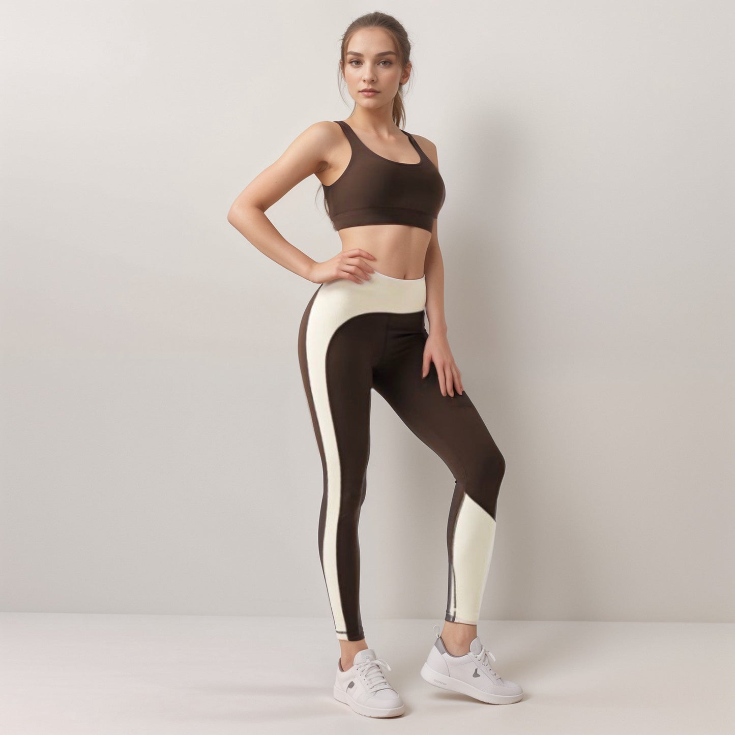 Active Women's High Waist Color Block Leggings with Contrast Panel Design