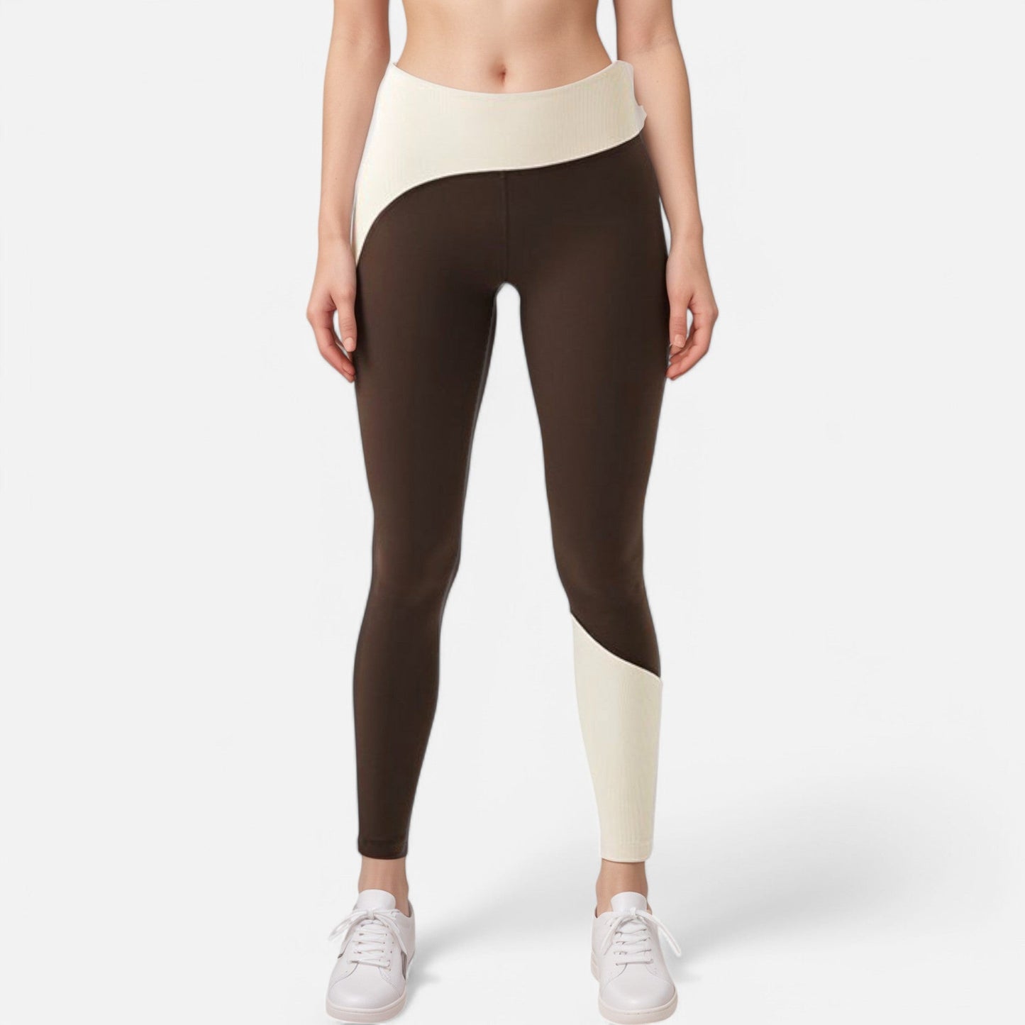 Active Women's High Waist Color Block Leggings with Contrast Panel Design