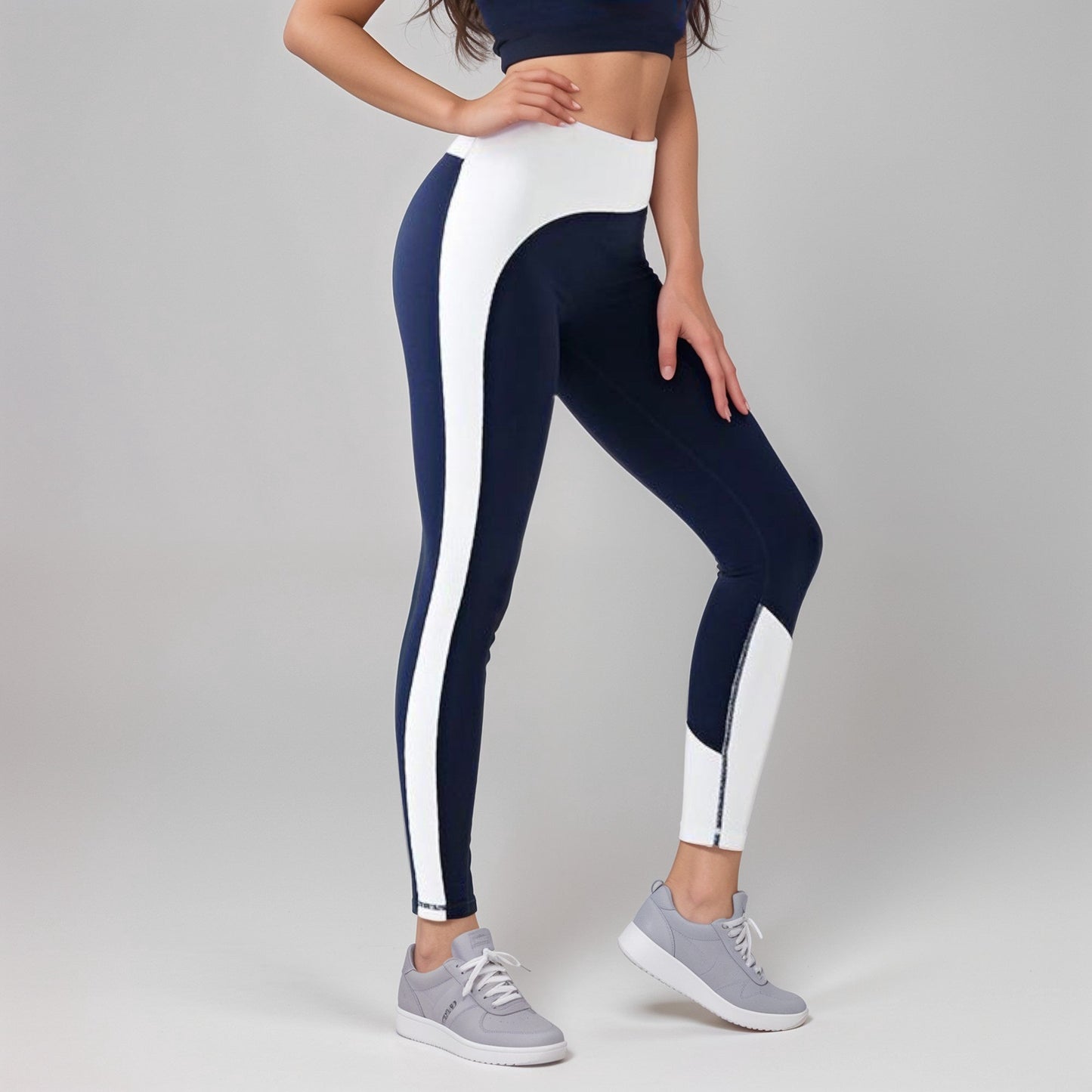 Active Women's High Waist Color Block Leggings with Contrast Panel Design
