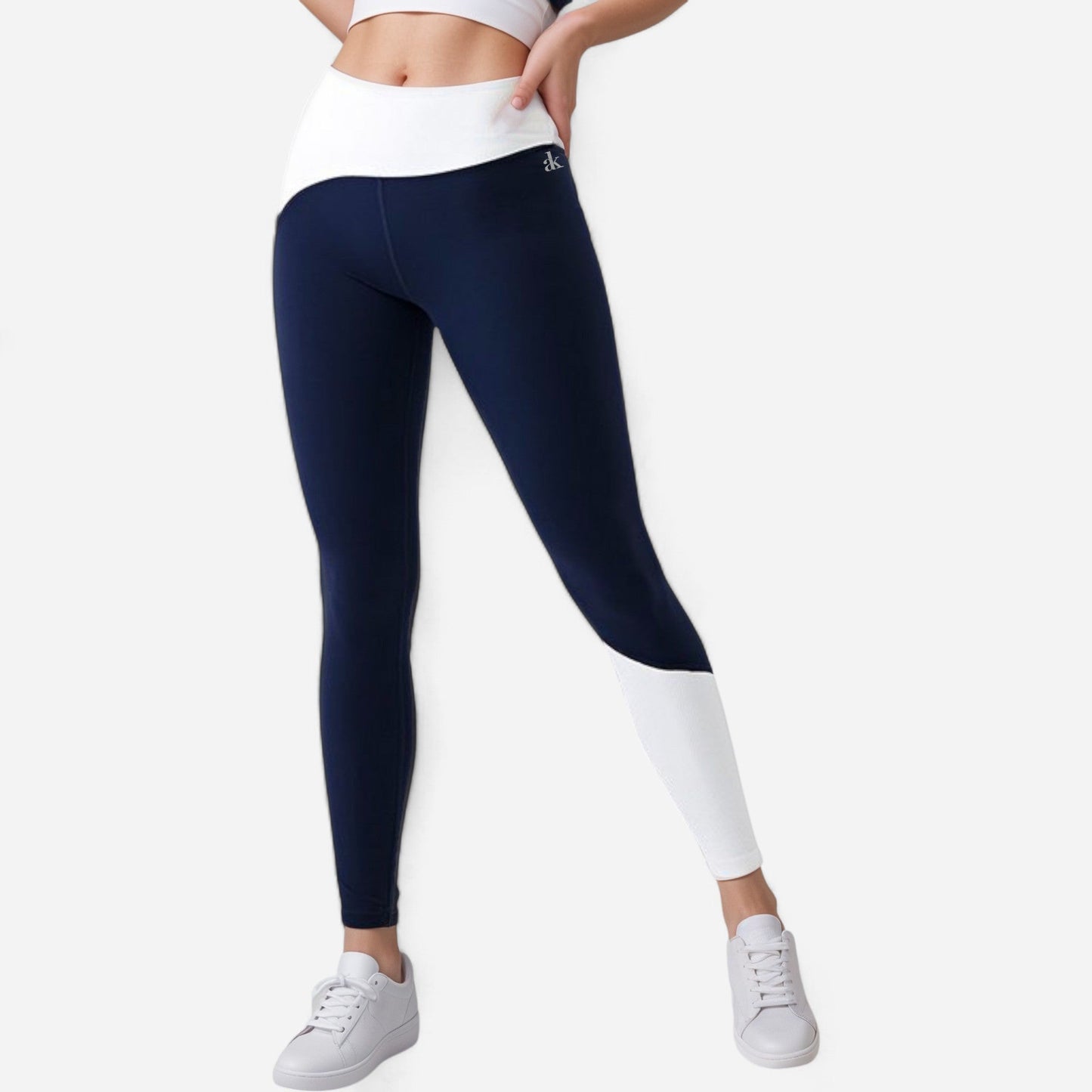 Active Women's High Waist Color Block Leggings with Contrast Panel Design