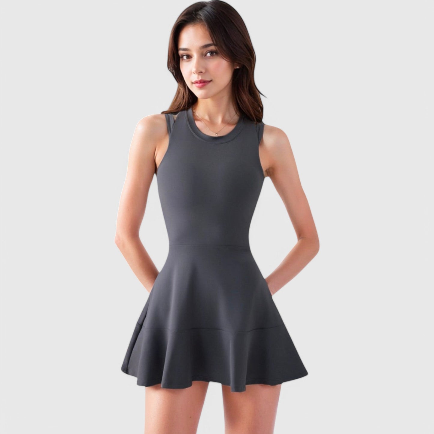 Women's Racerback Flowy Athletic Dress with Built-In Shorts