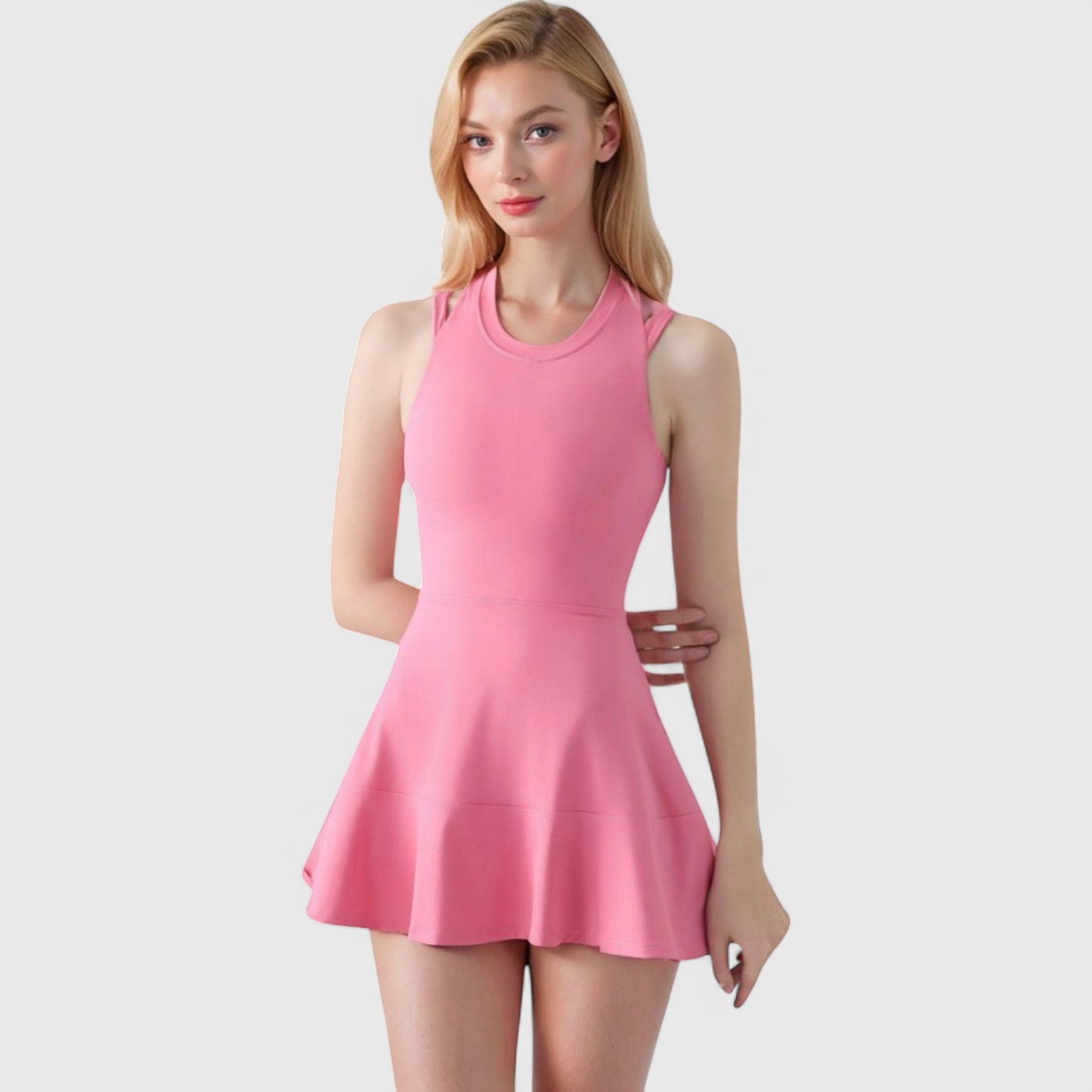 Women's Racerback Flowy Athletic Dress with Built-In Shorts