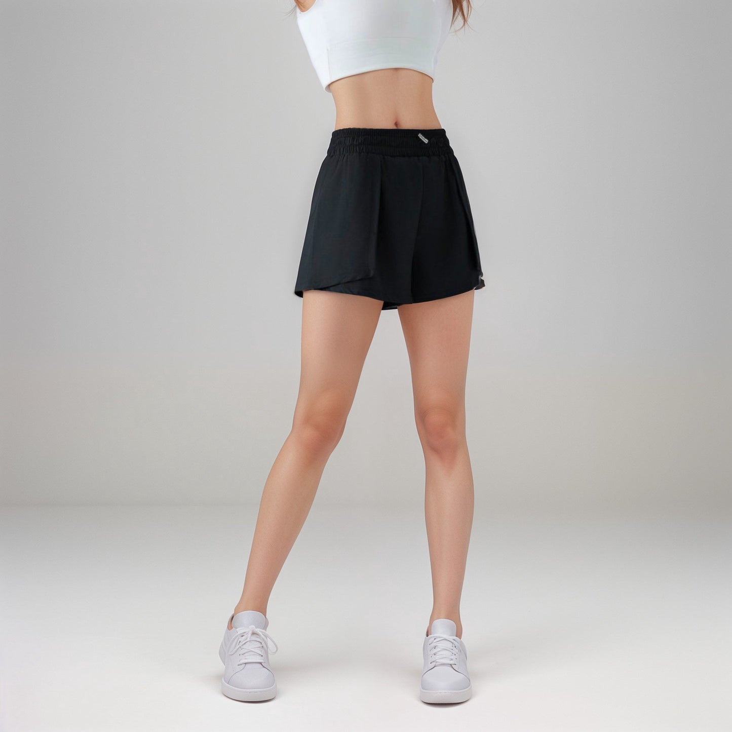 Active Women's High Waist Athletic Shorts with Pleated Side Panels and Stretchy Wideband Waist
