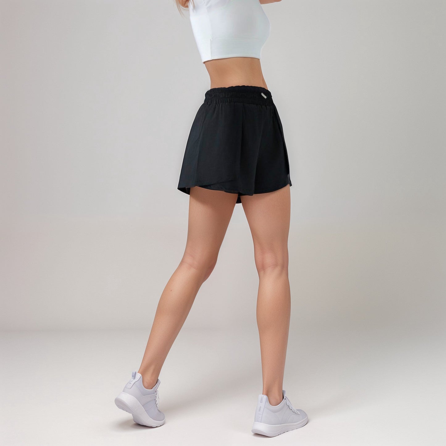 Active Women's High Waist Athletic Shorts with Pleated Side Panels and Stretchy Wideband Waist