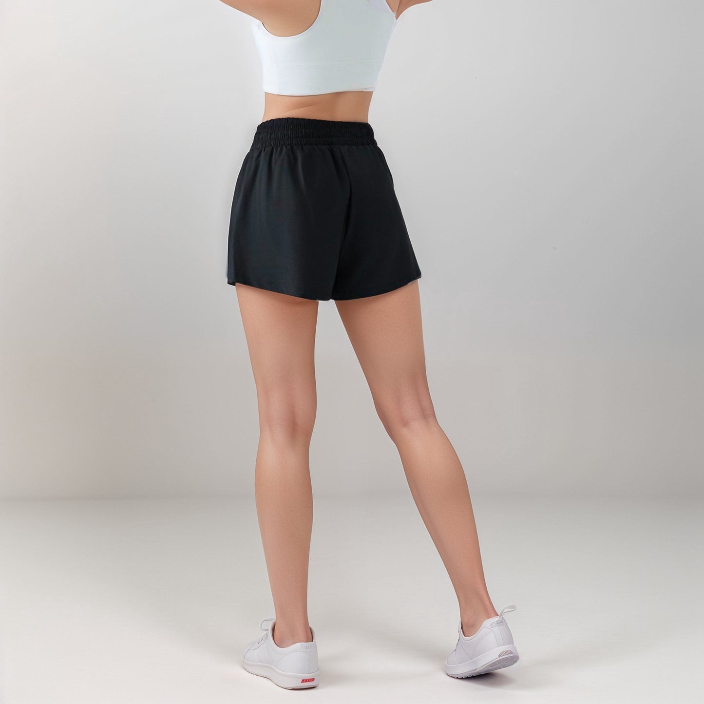 Active Women's High Waist Athletic Shorts with Pleated Side Panels and Stretchy Wideband Waist