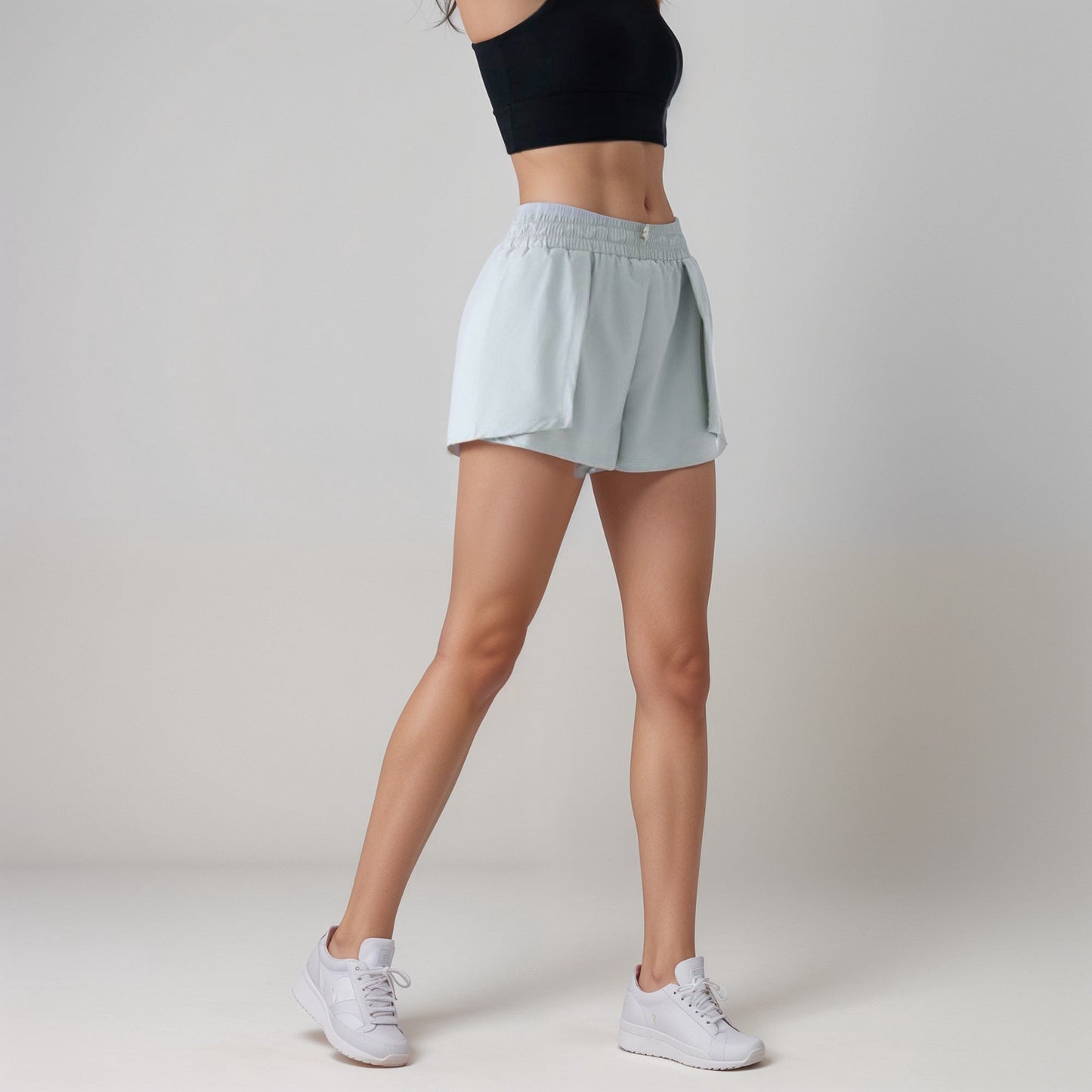 Active Women's High Waist Athletic Shorts with Pleated Side Panels and Stretchy Wideband Waist