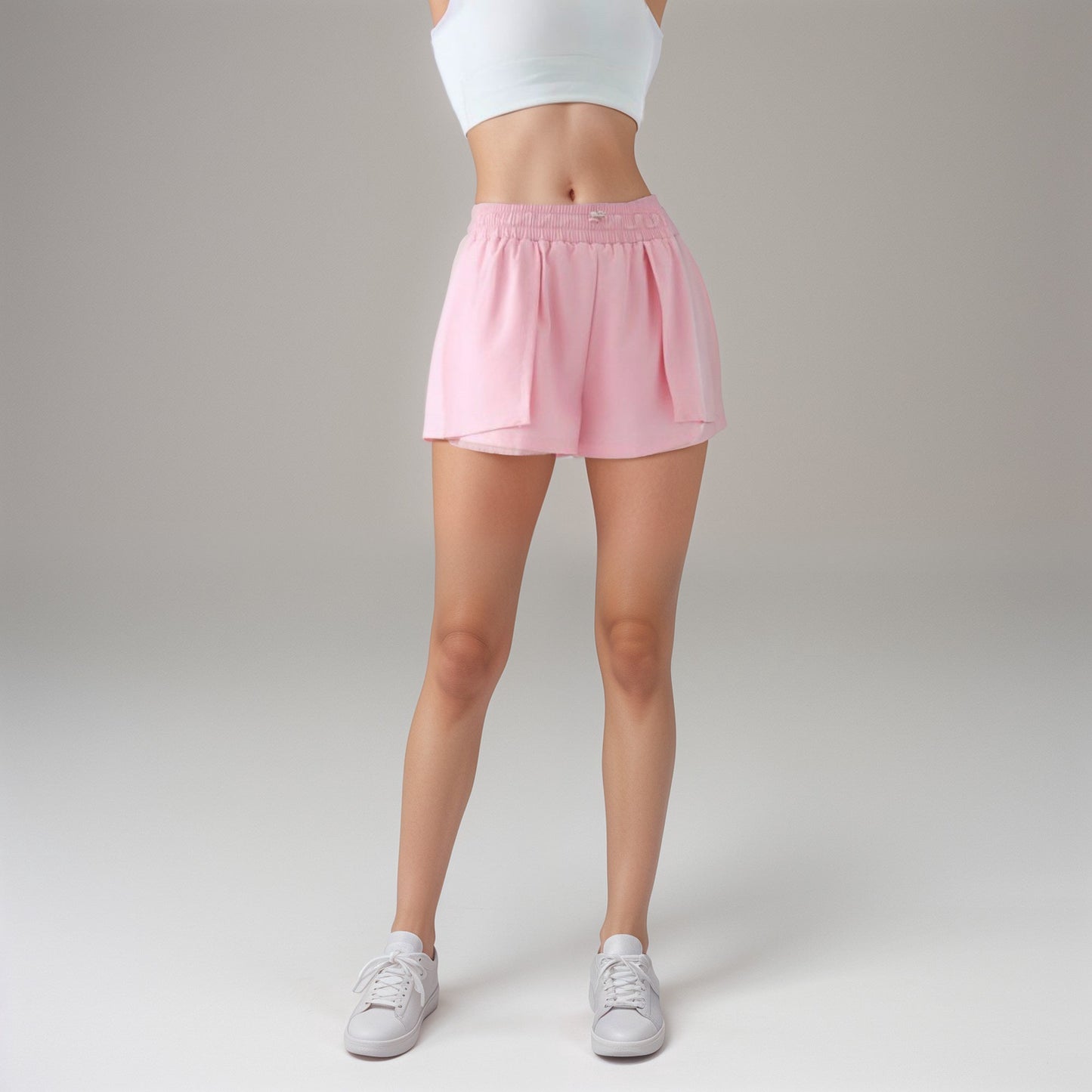 Active Women's High Waist Athletic Shorts with Pleated Side Panels and Stretchy Wideband Waist