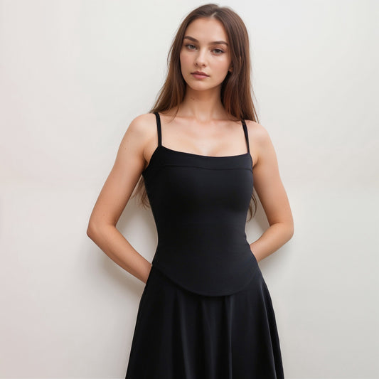 Active Women's Fitted Spaghetti Strap Asymmetrical Hem Tank Top with Seam Detail