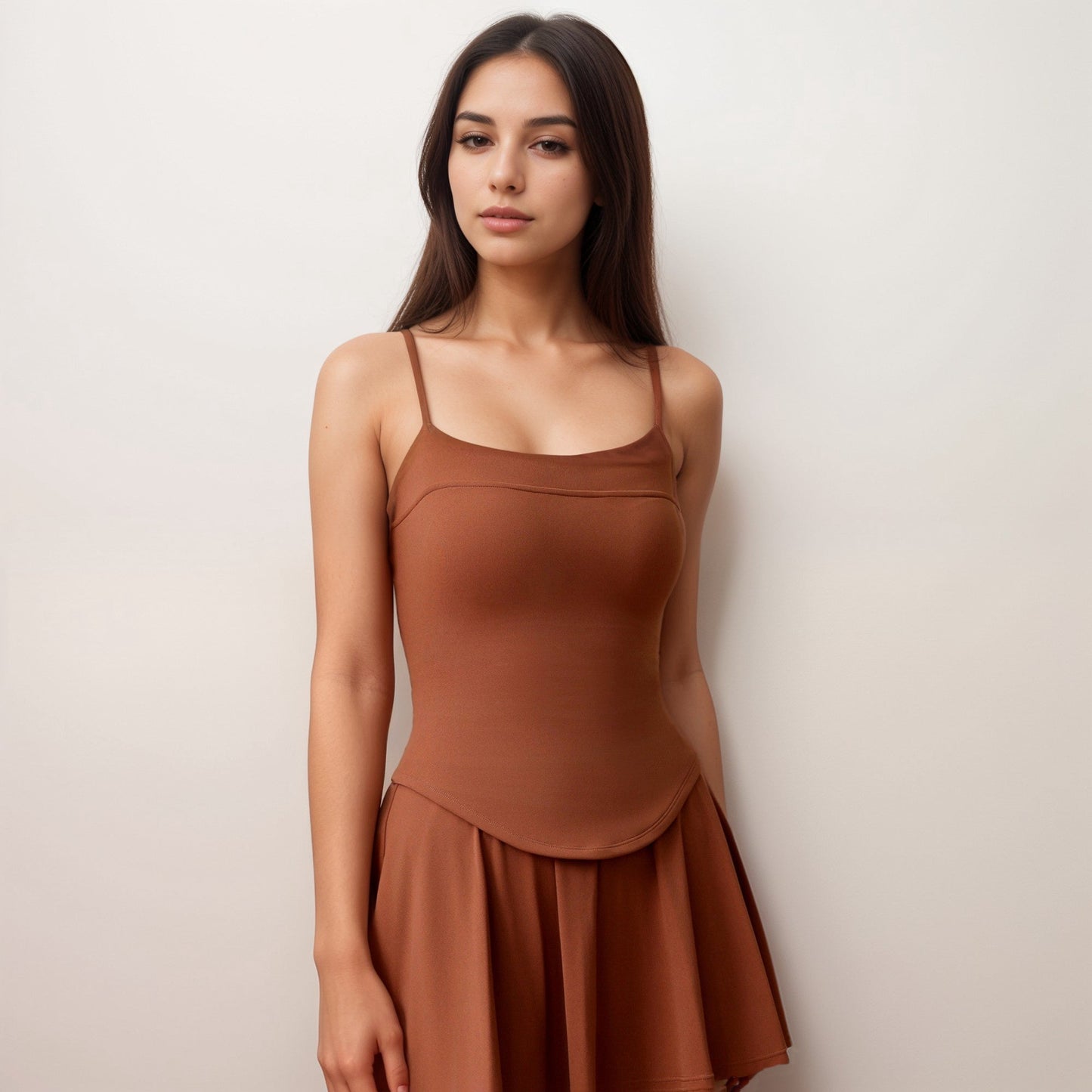 Active Women's Fitted Spaghetti Strap Asymmetrical Hem Tank Top with Seam Detail
