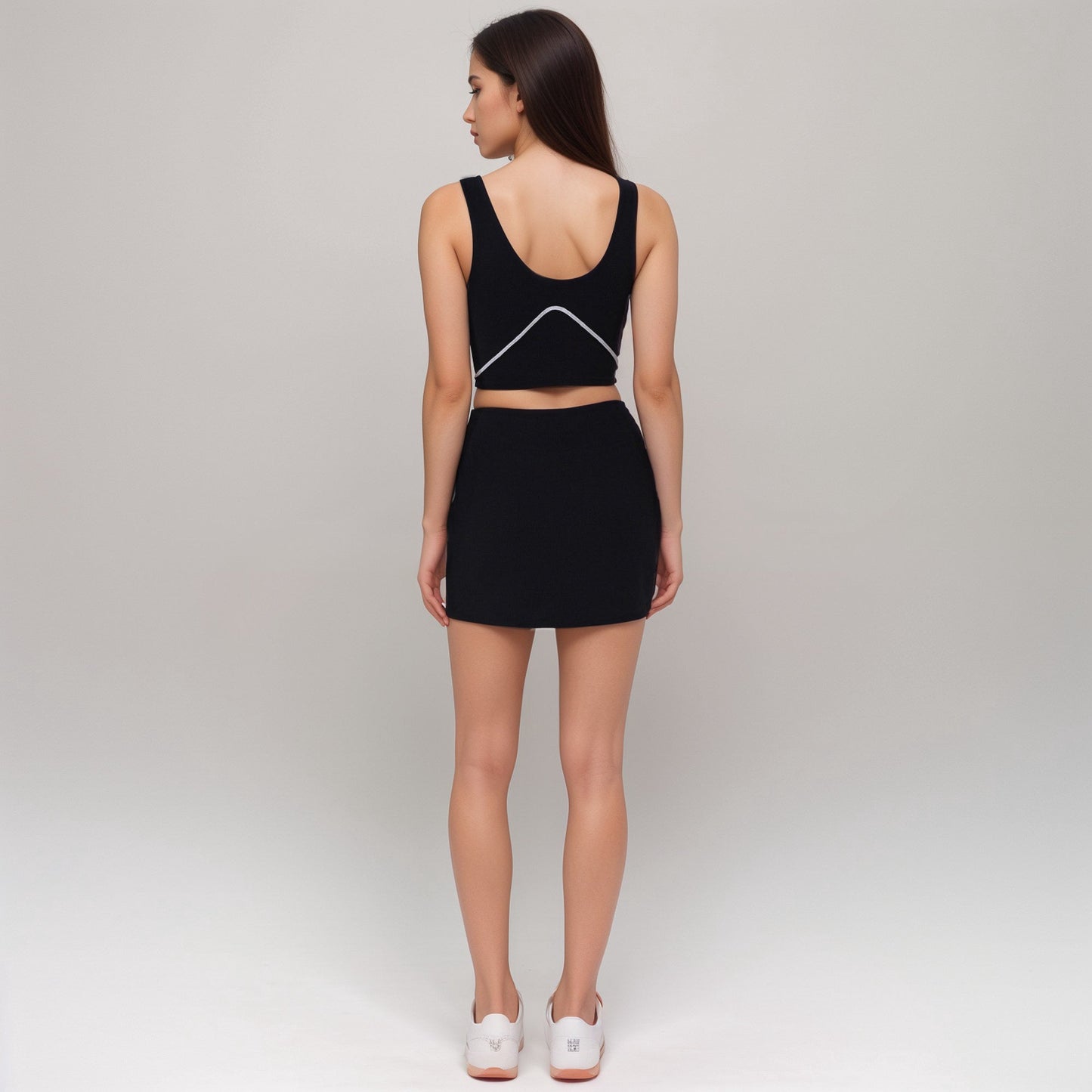 Active Women's Athletic Mini Skirt with Contrast Side Stripes and Built-In Shorts for Support