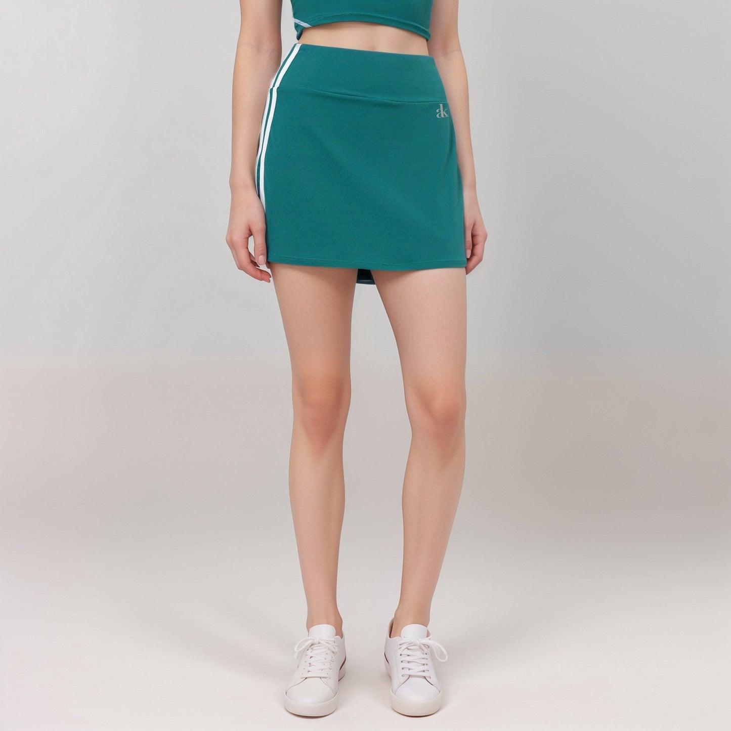 Active Women's Athletic Mini Skirt with Contrast Side Stripes and Built-In Shorts for Support