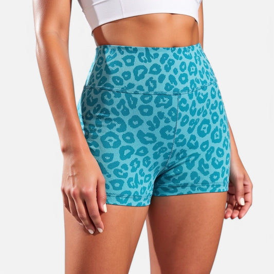 Active Women's Seamless Leopard Print Biker Shorts with High Waist and Scrunch Detail