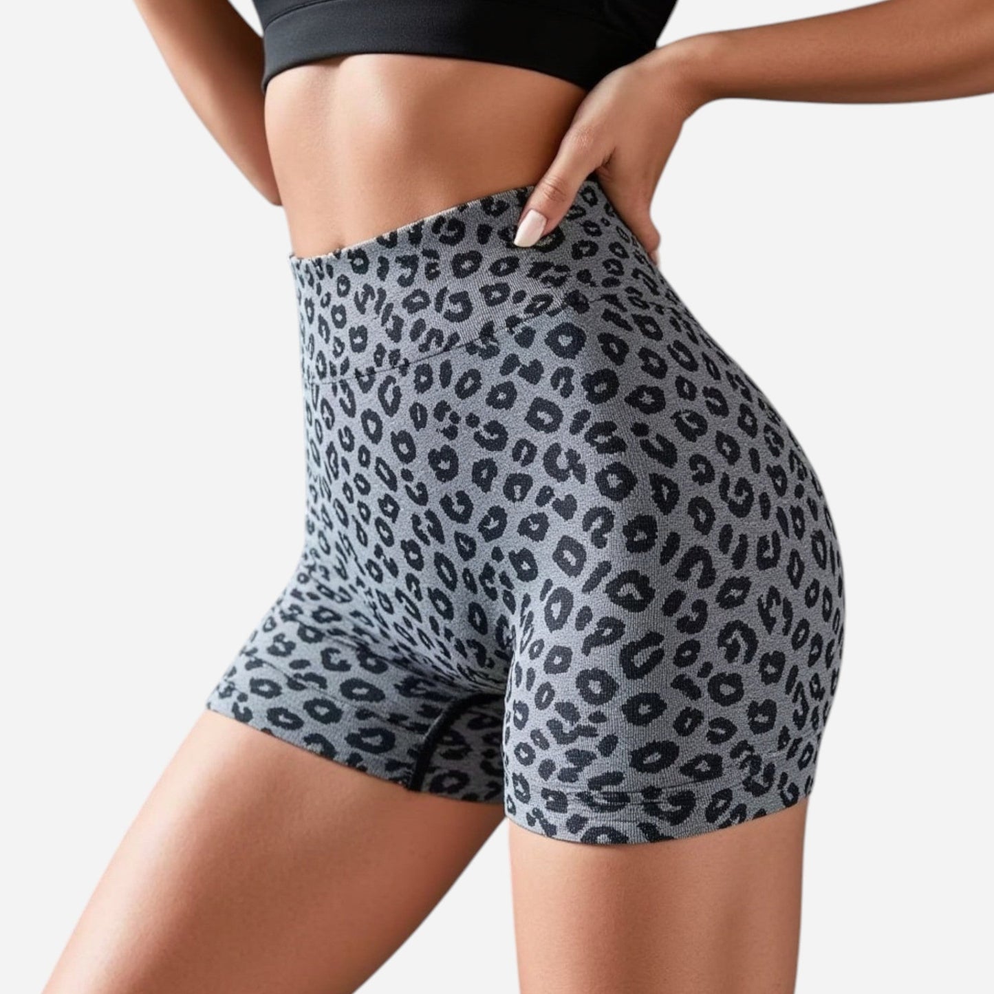 Active Women's Seamless Leopard Print Biker Shorts with High Waist and Scrunch Detail