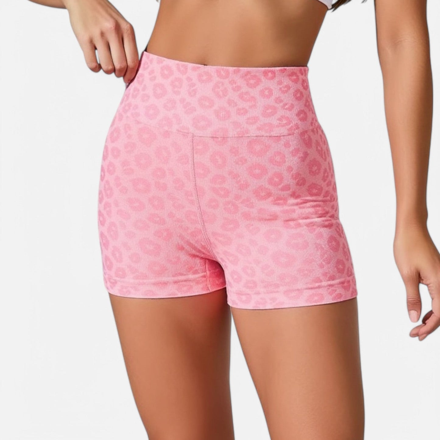 Active Women's Seamless Leopard Print Biker Shorts with High Waist and Scrunch Detail