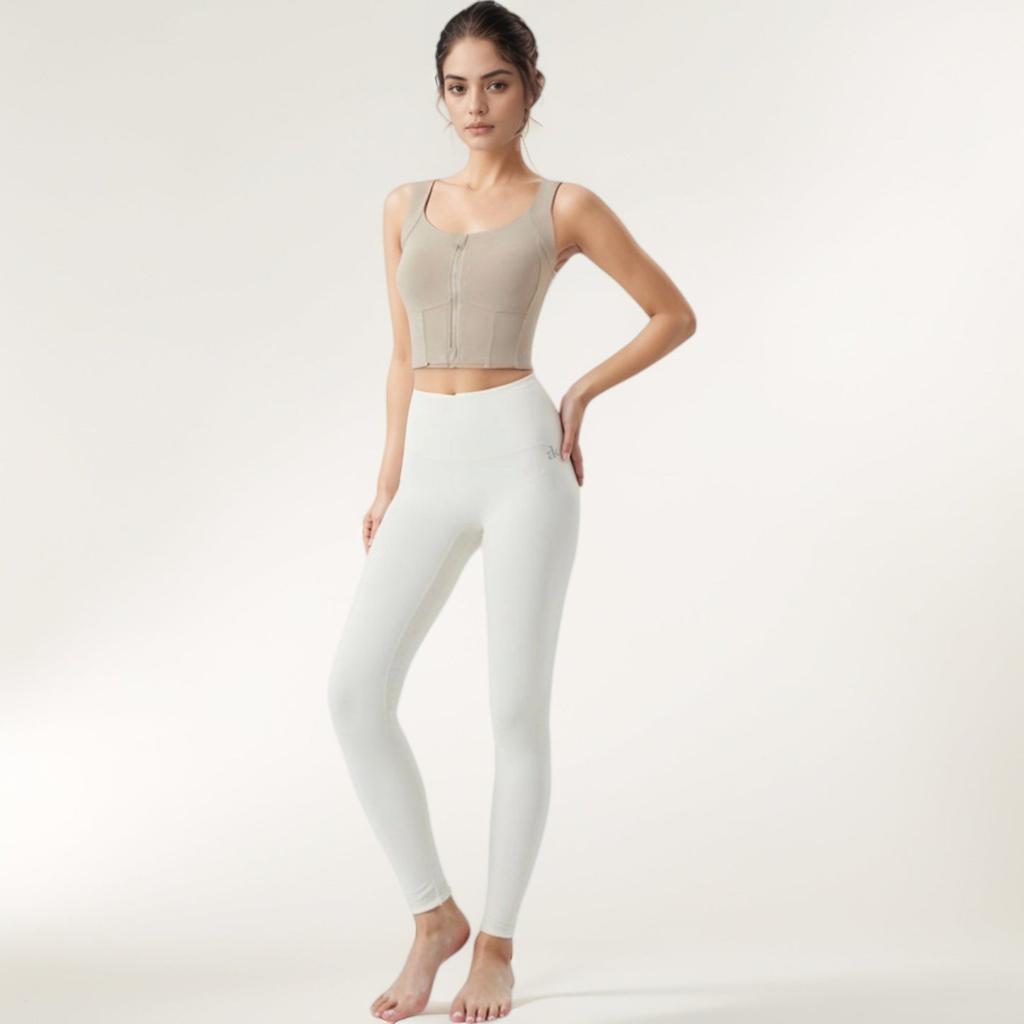 Zip-Up Cropped Athletic Tank Top with Built-In Bra and Contoured Seam Design
