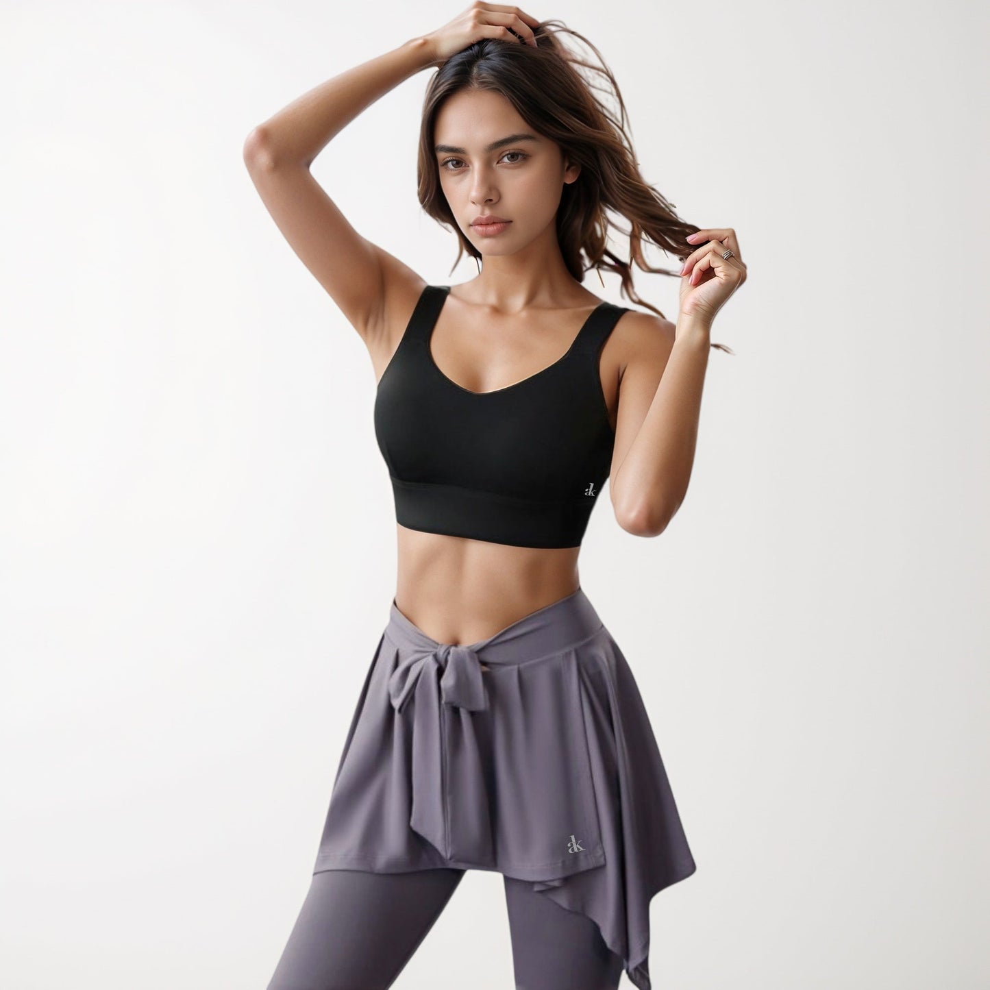 Adjustable Hook Back Sports Bra with Wide Shoulder Straps and Scoop Neck Front Design