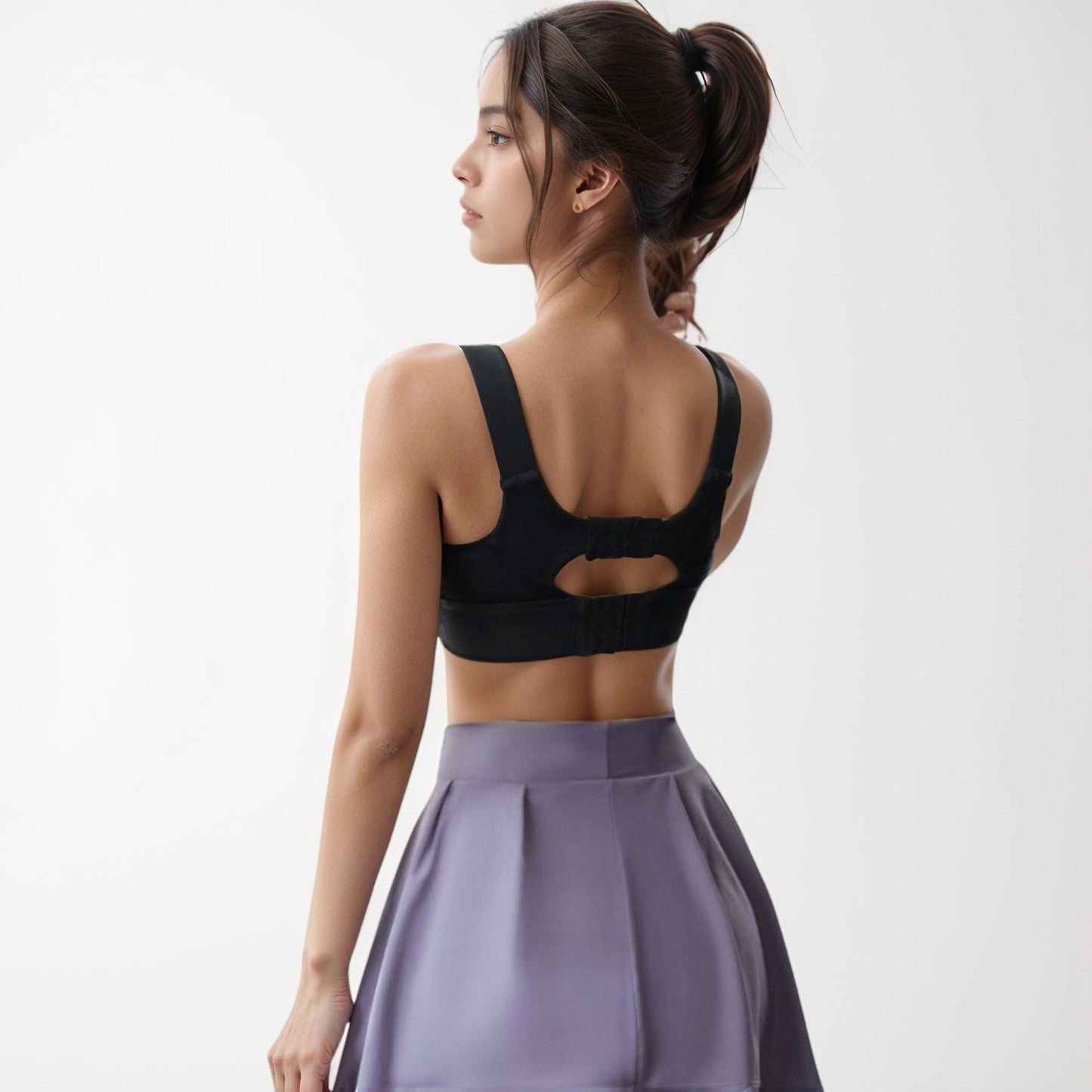 Adjustable Hook Back Sports Bra with Wide Shoulder Straps and Scoop Neck Front Design