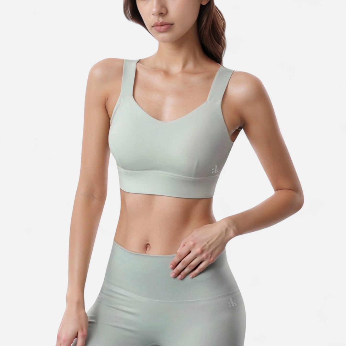 Adjustable Hook Back Sports Bra with Wide Shoulder Straps and Scoop Neck Front Design