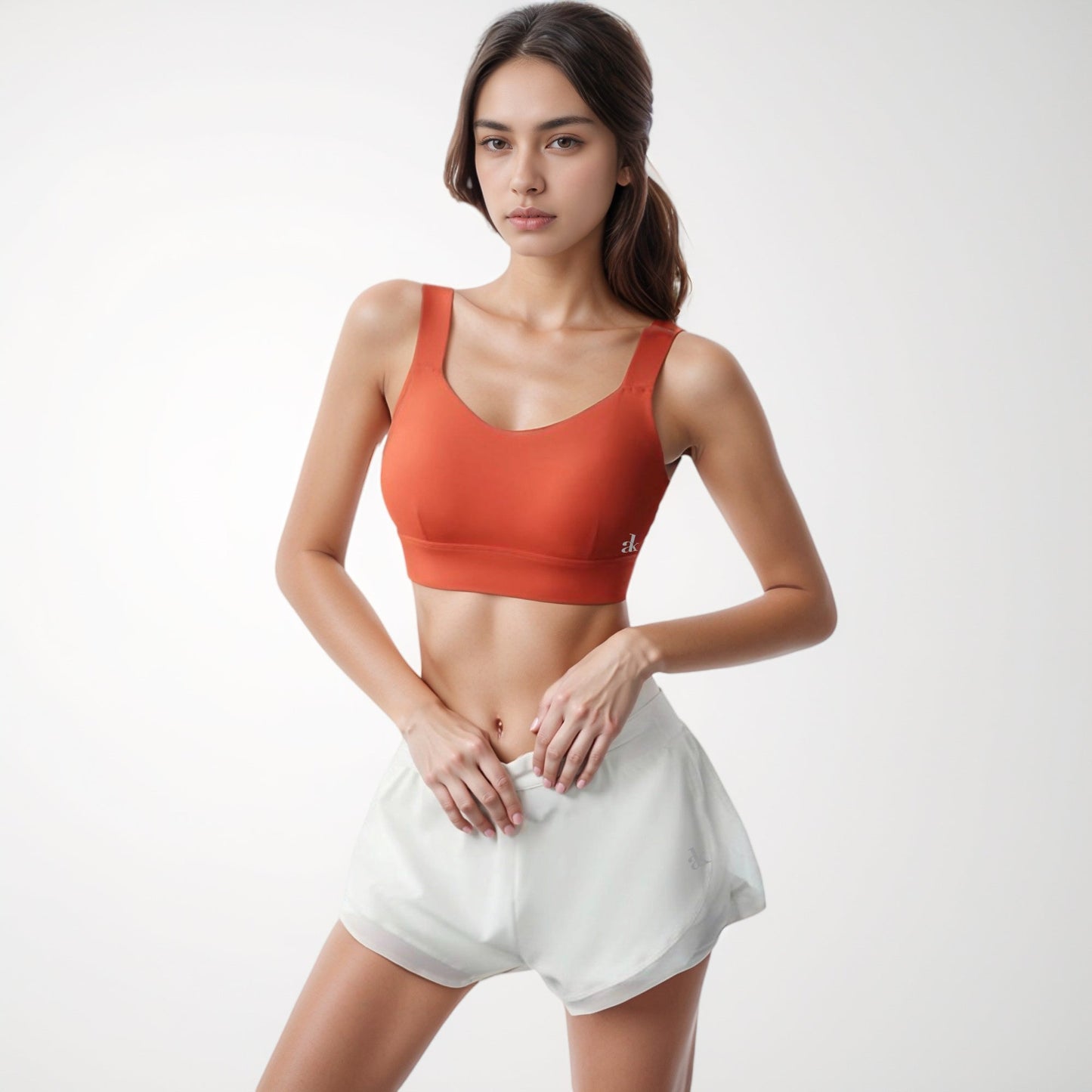 Adjustable Hook Back Sports Bra with Wide Shoulder Straps and Scoop Neck Front Design