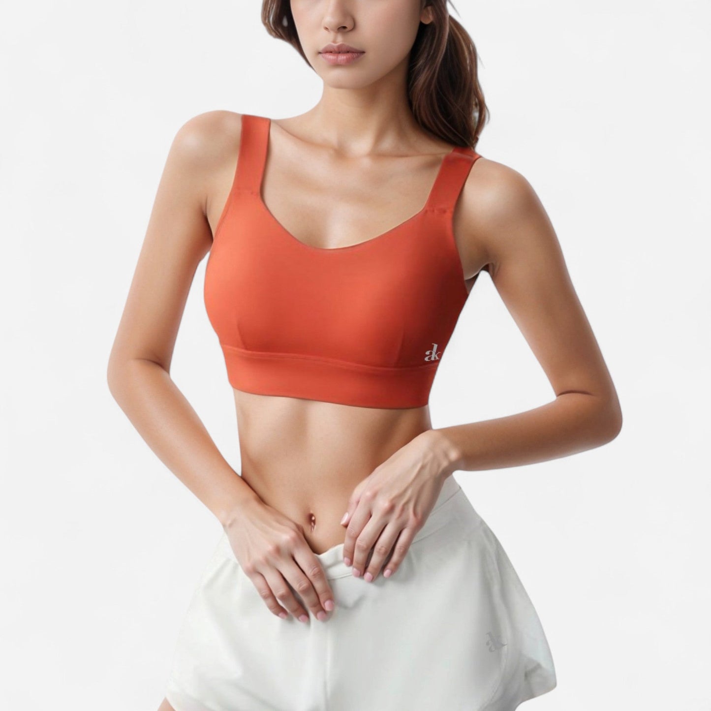 Adjustable Hook Back Sports Bra with Wide Shoulder Straps and Scoop Neck Front Design