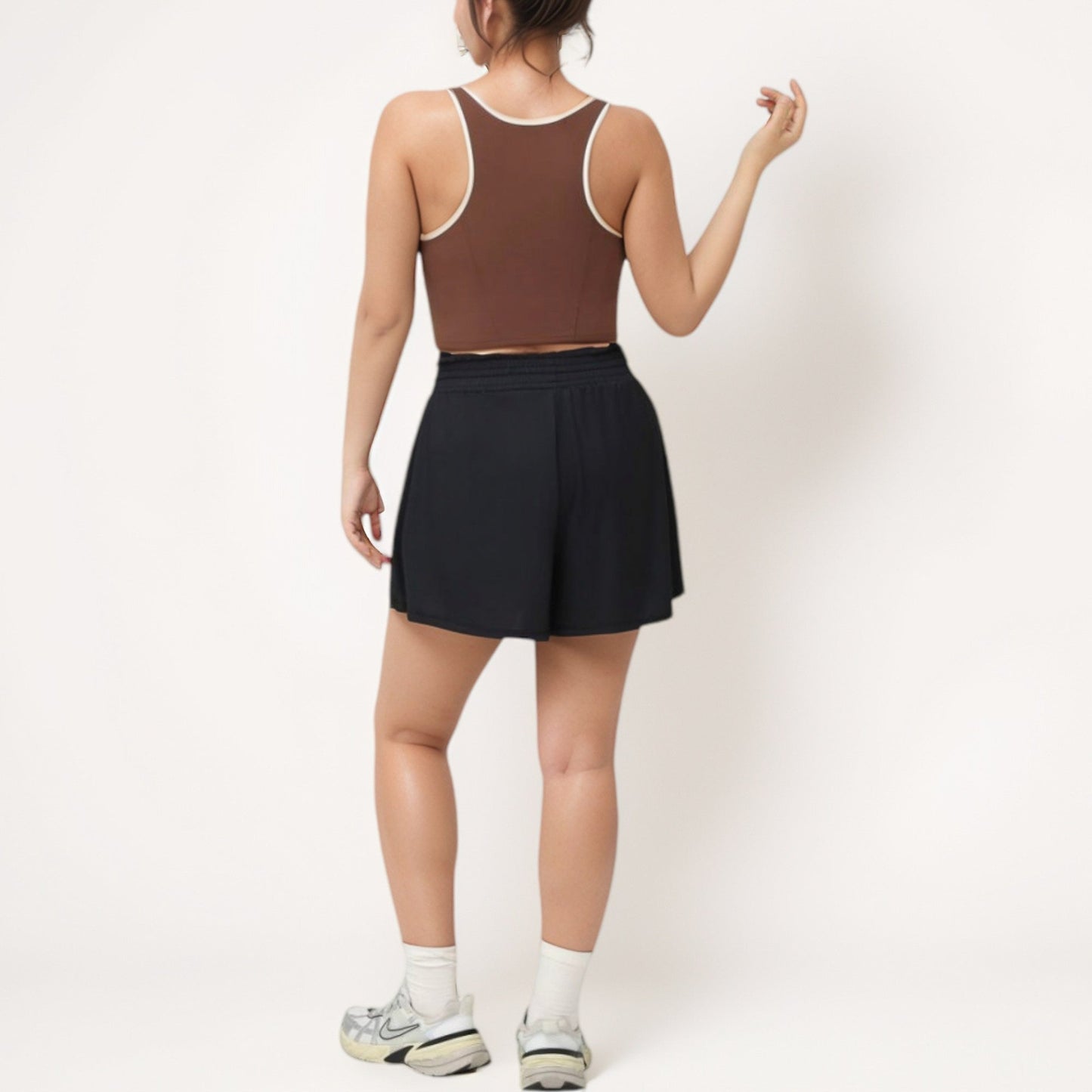 Cropped Tank Top with Contrast Trim and Lace-Up Front Detail