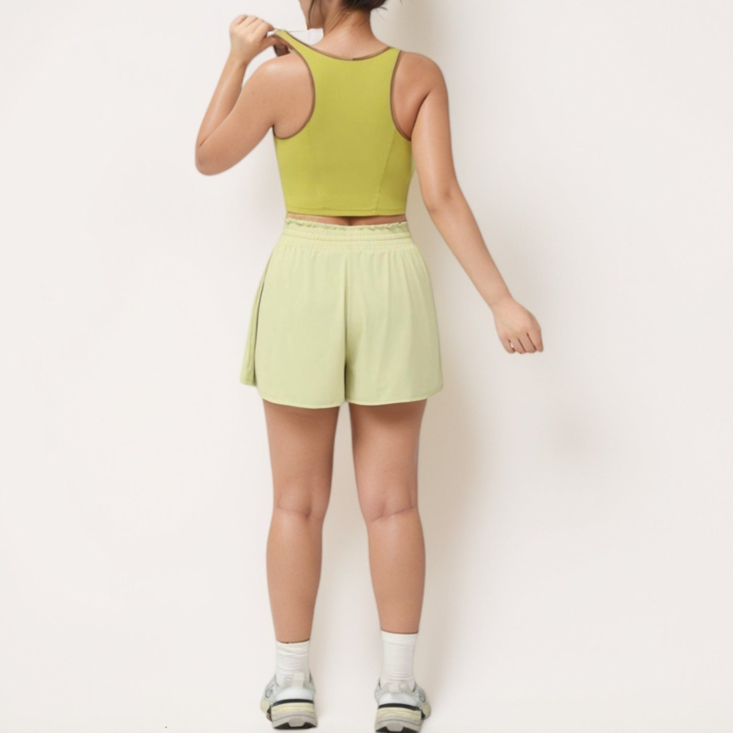Cropped Tank Top with Contrast Trim and Lace-Up Front Detail