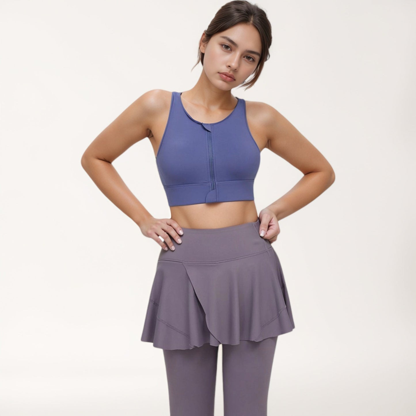 Front Zip Sports Crop Top with Scoop Neck and Wide Straps for Support