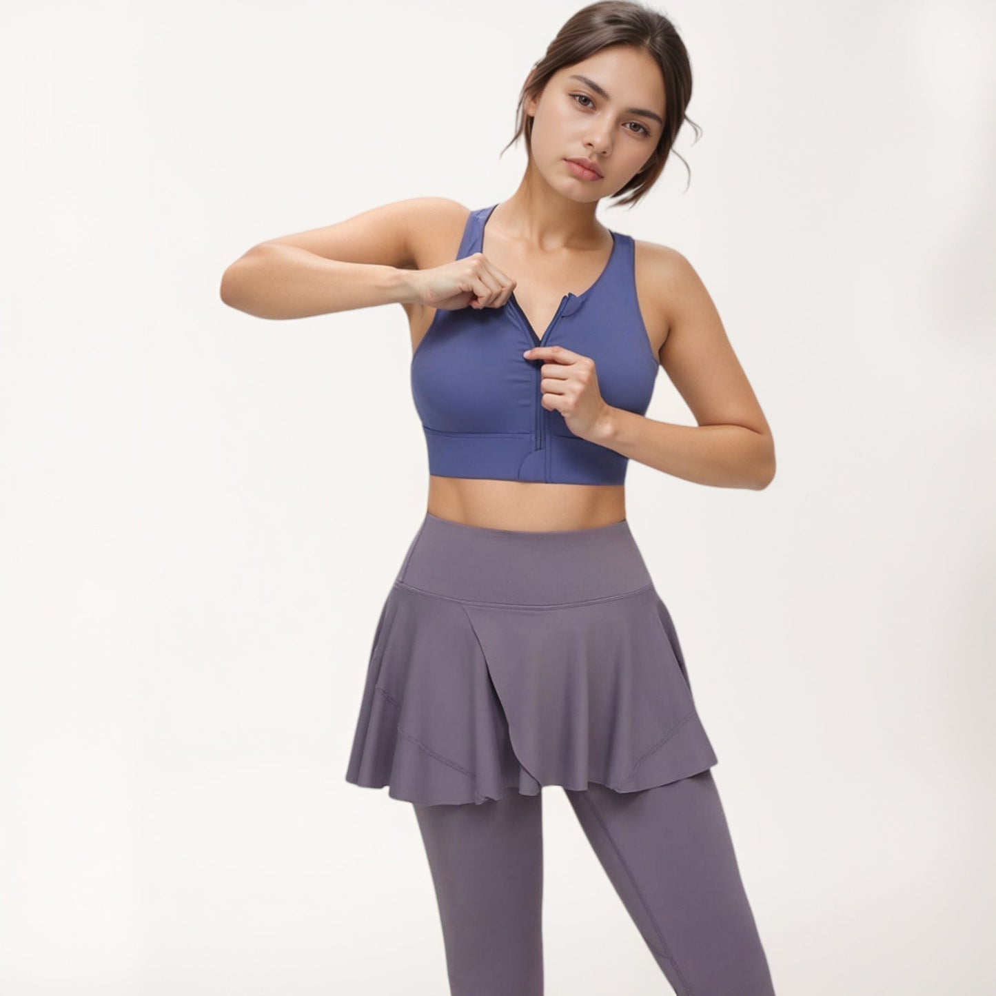 Front Zip Sports Crop Top with Scoop Neck and Wide Straps for Support