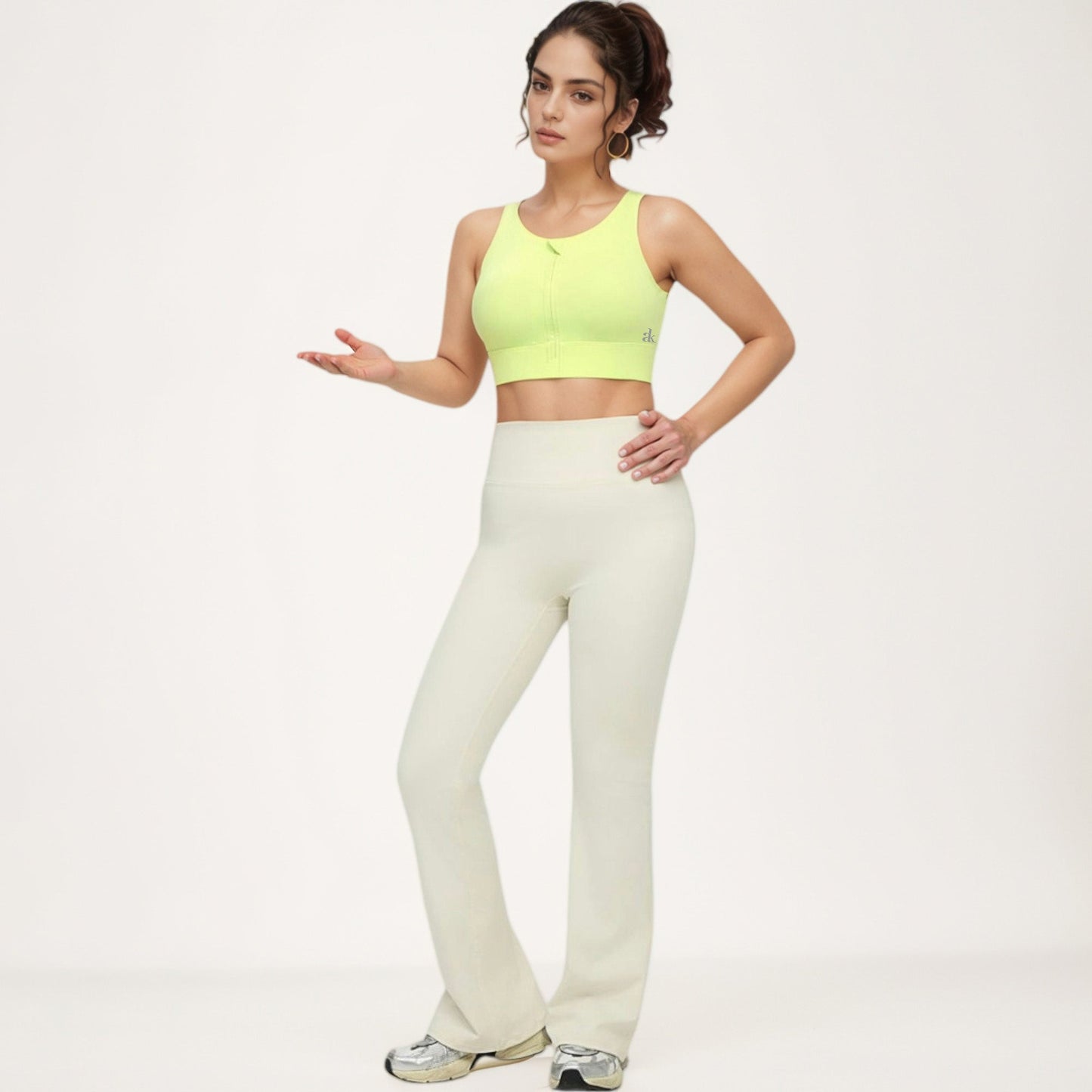 Front Zip Sports Crop Top with Scoop Neck and Wide Straps for Support