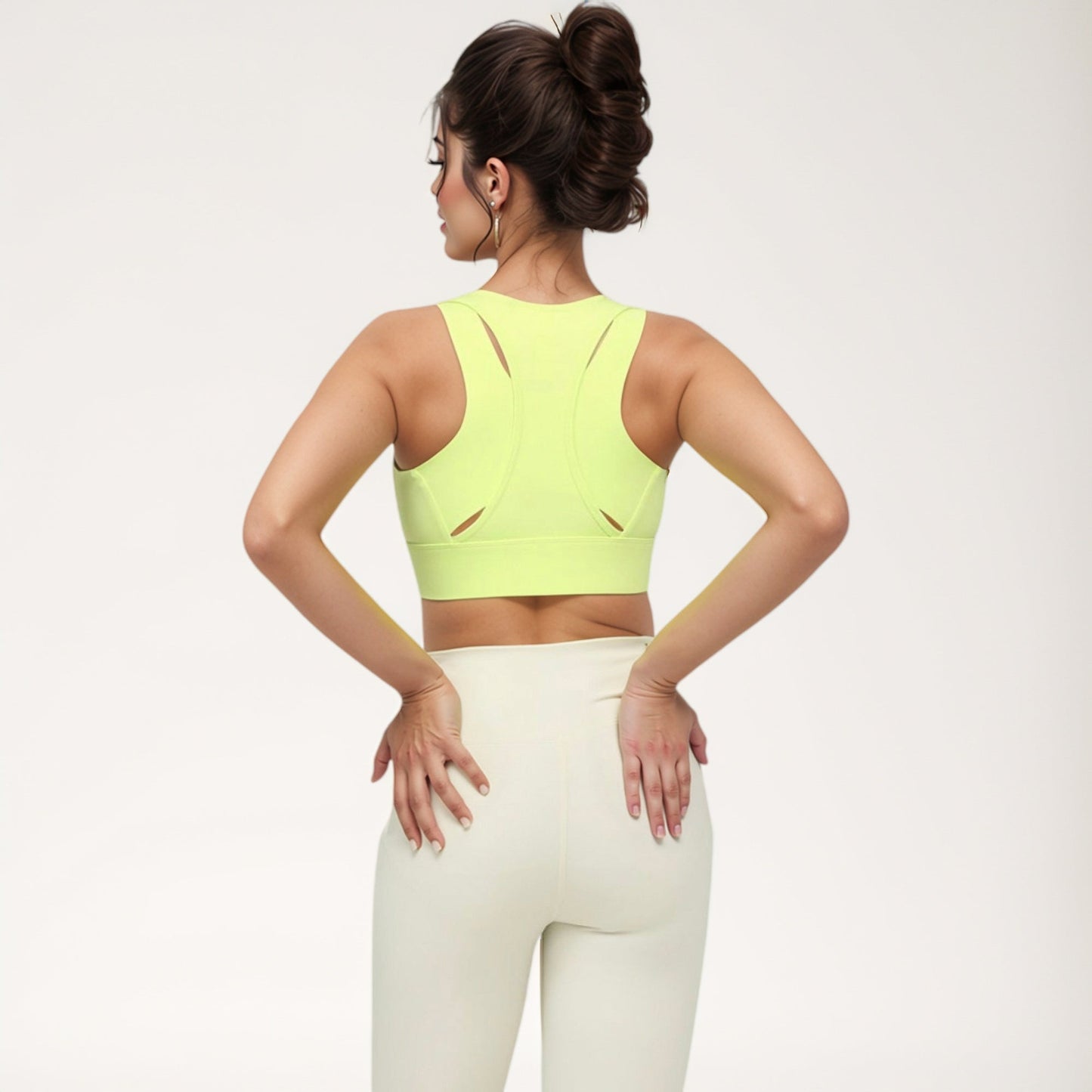 Front Zip Sports Crop Top with Scoop Neck and Wide Straps for Support
