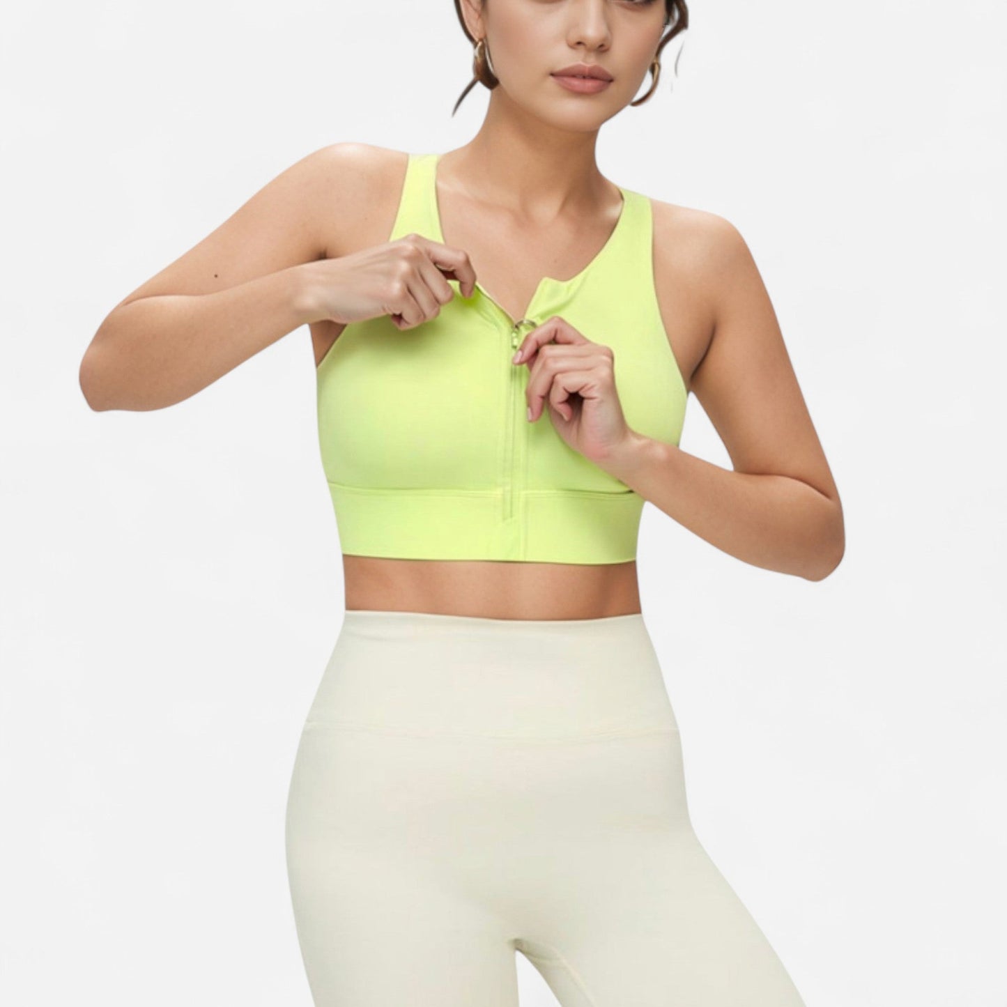 Front Zip Sports Crop Top with Scoop Neck and Wide Straps for Support