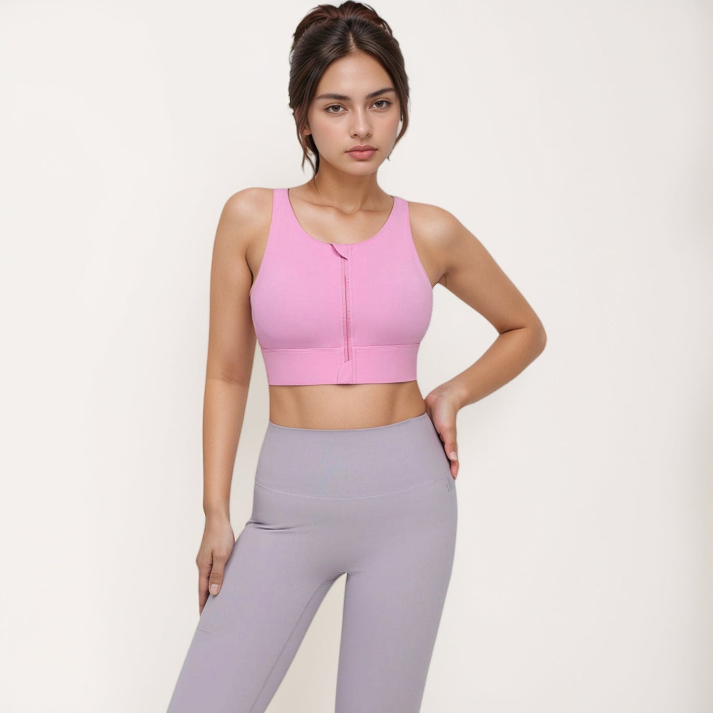 Front Zip Sports Crop Top with Scoop Neck and Wide Straps for Support