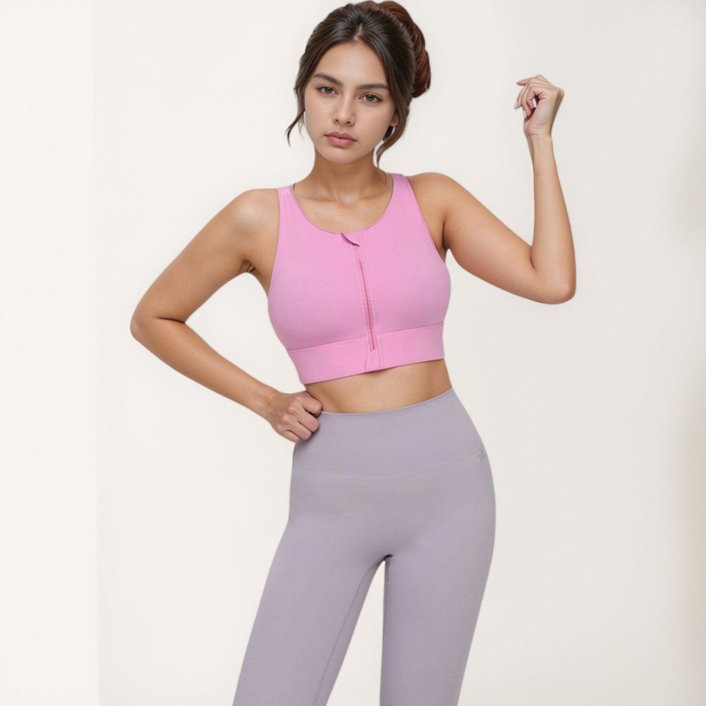 Front Zip Sports Crop Top with Scoop Neck and Wide Straps for Support