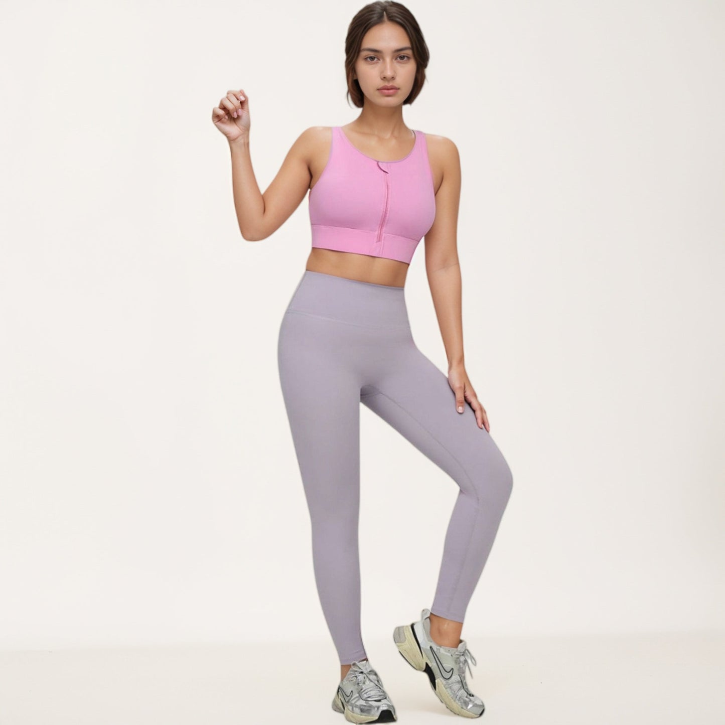 Front Zip Sports Crop Top with Scoop Neck and Wide Straps for Support