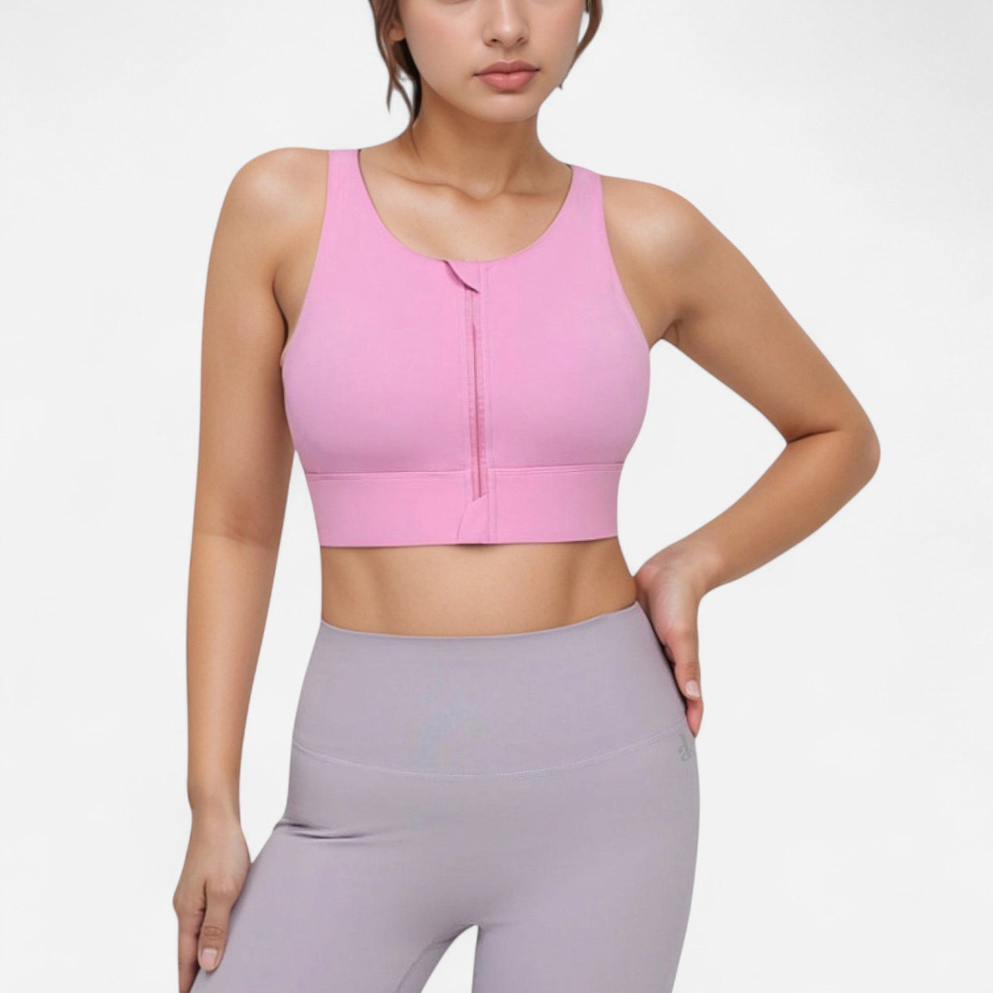 Front Zip Sports Crop Top with Scoop Neck and Wide Straps for Support